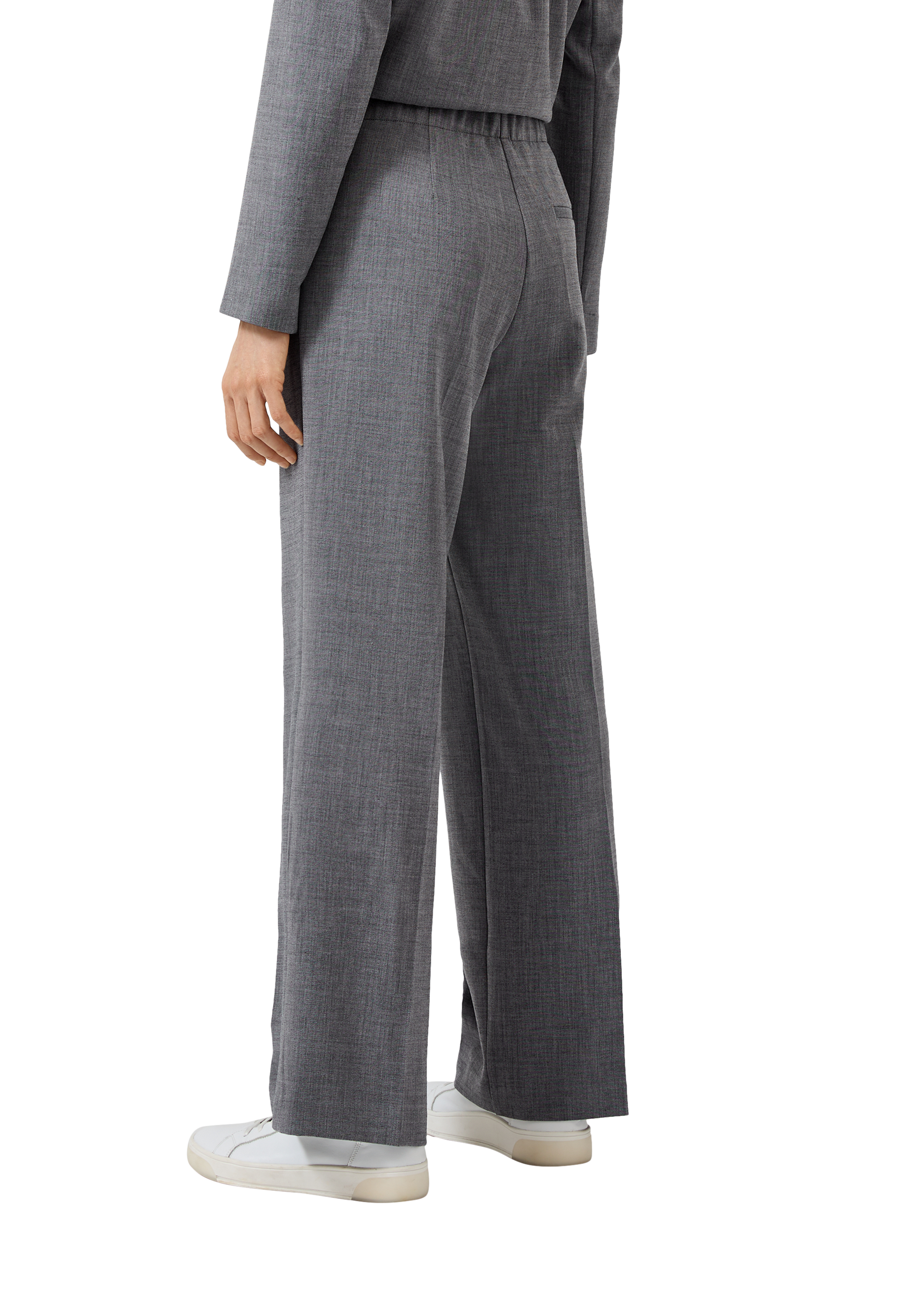 Chambray trousers with wide leg and elastic waistband - Stone | s