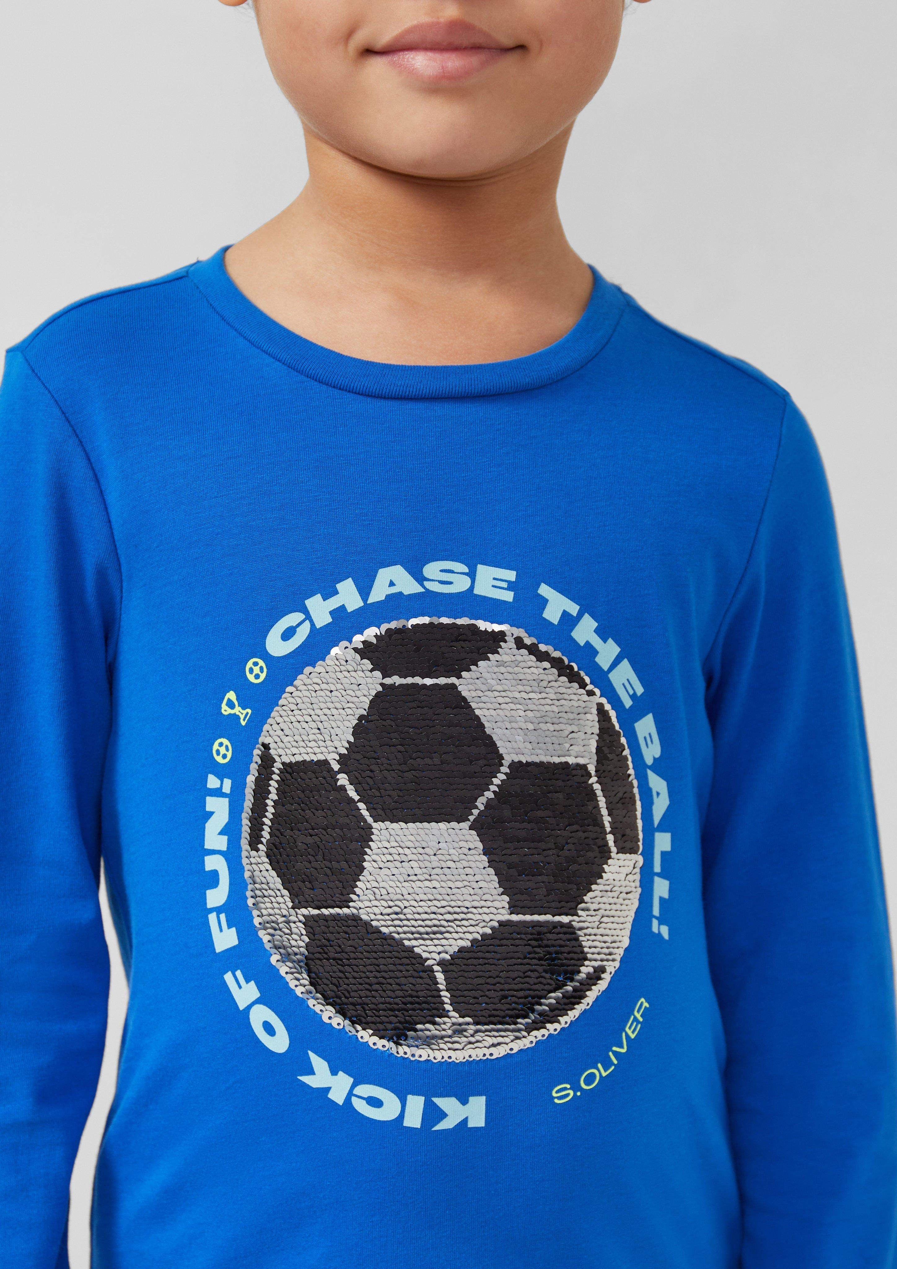 Langarmshirt mit Wendepailletten und Frontprint