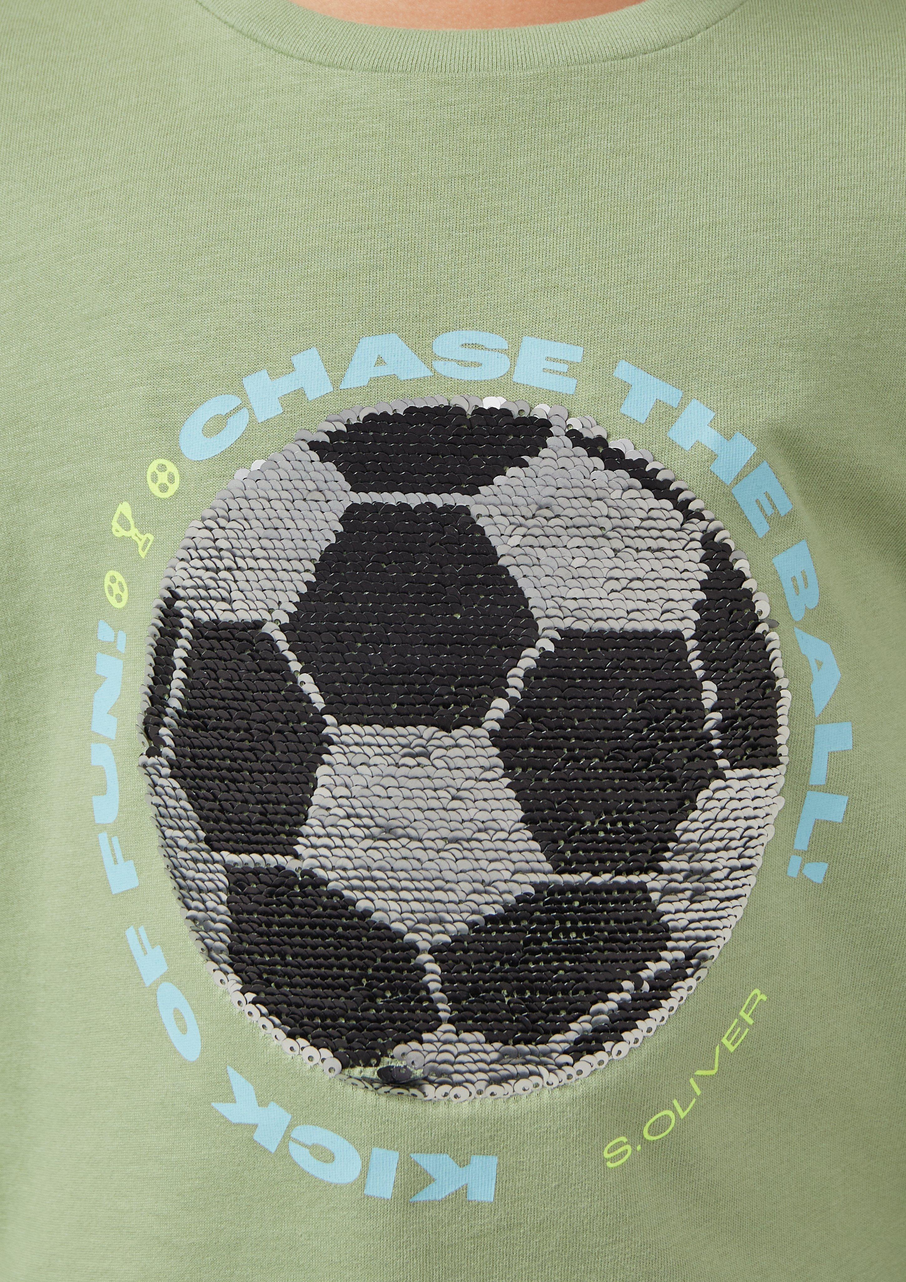 Langarmshirt mit Wendepailletten und Frontprint