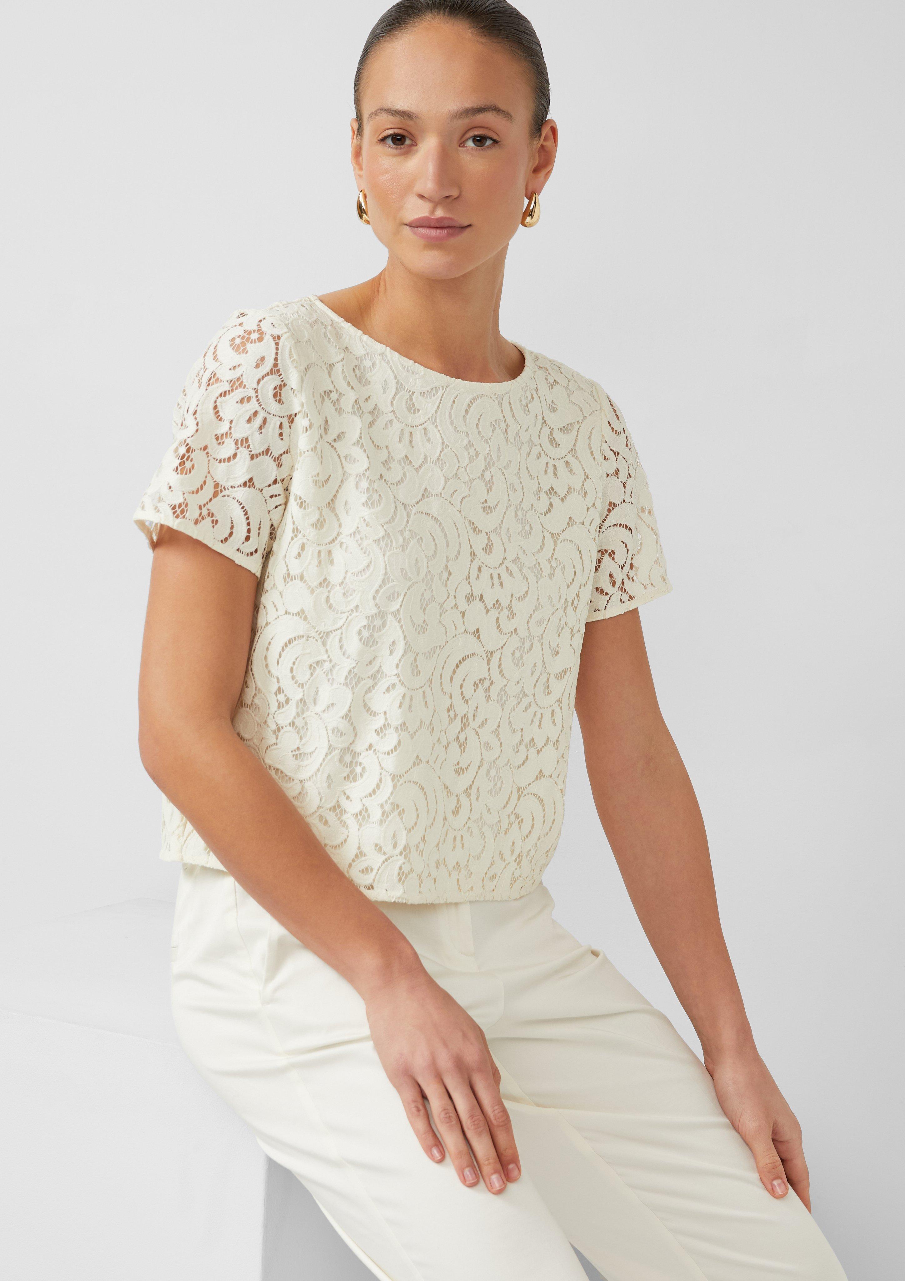 Thumbnail - Kurzärmelige Spitzenbluse mit floralem Muster