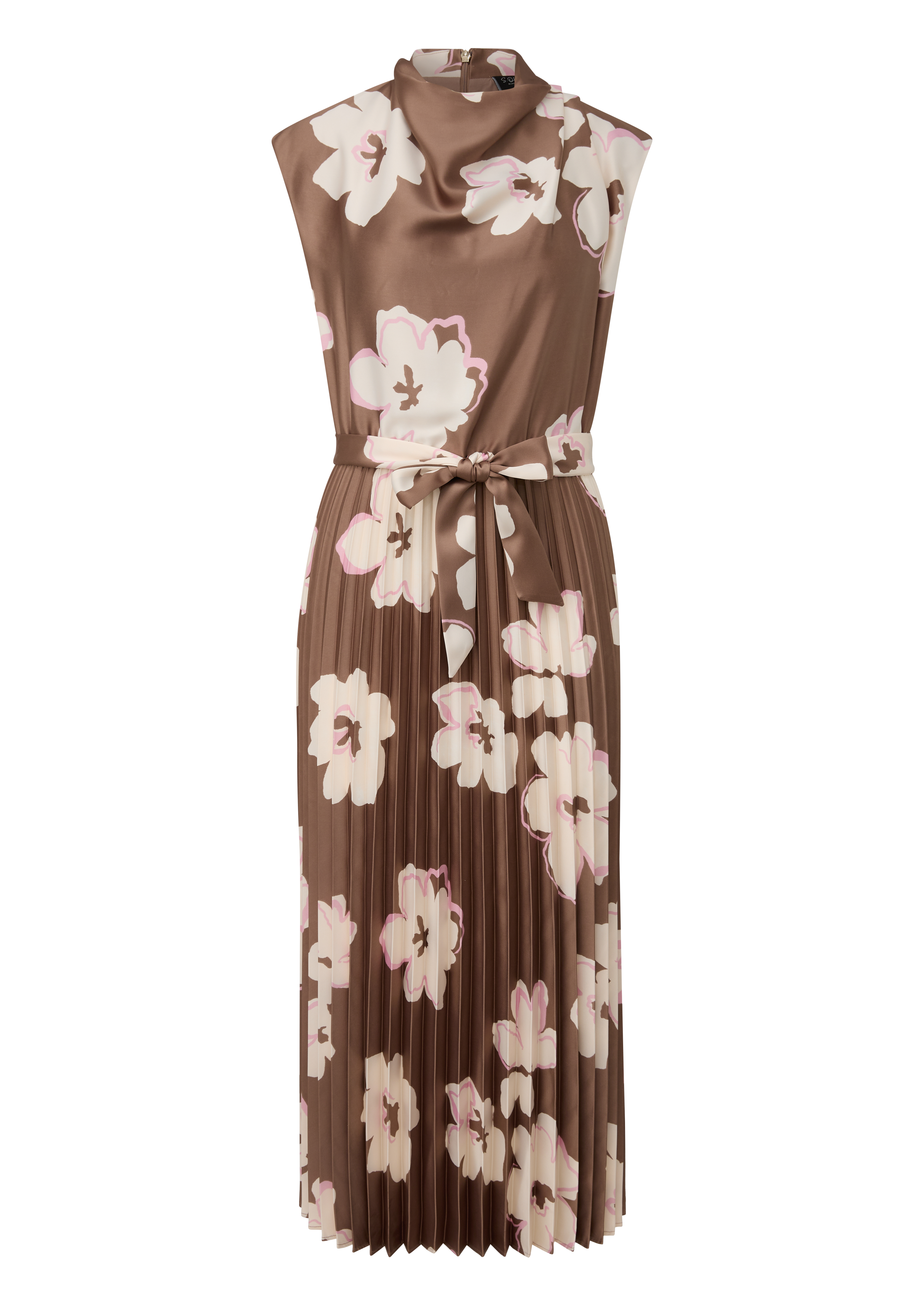 Ärmelloses Satinkleid mit Plissee und Wasserfallausschnitt 