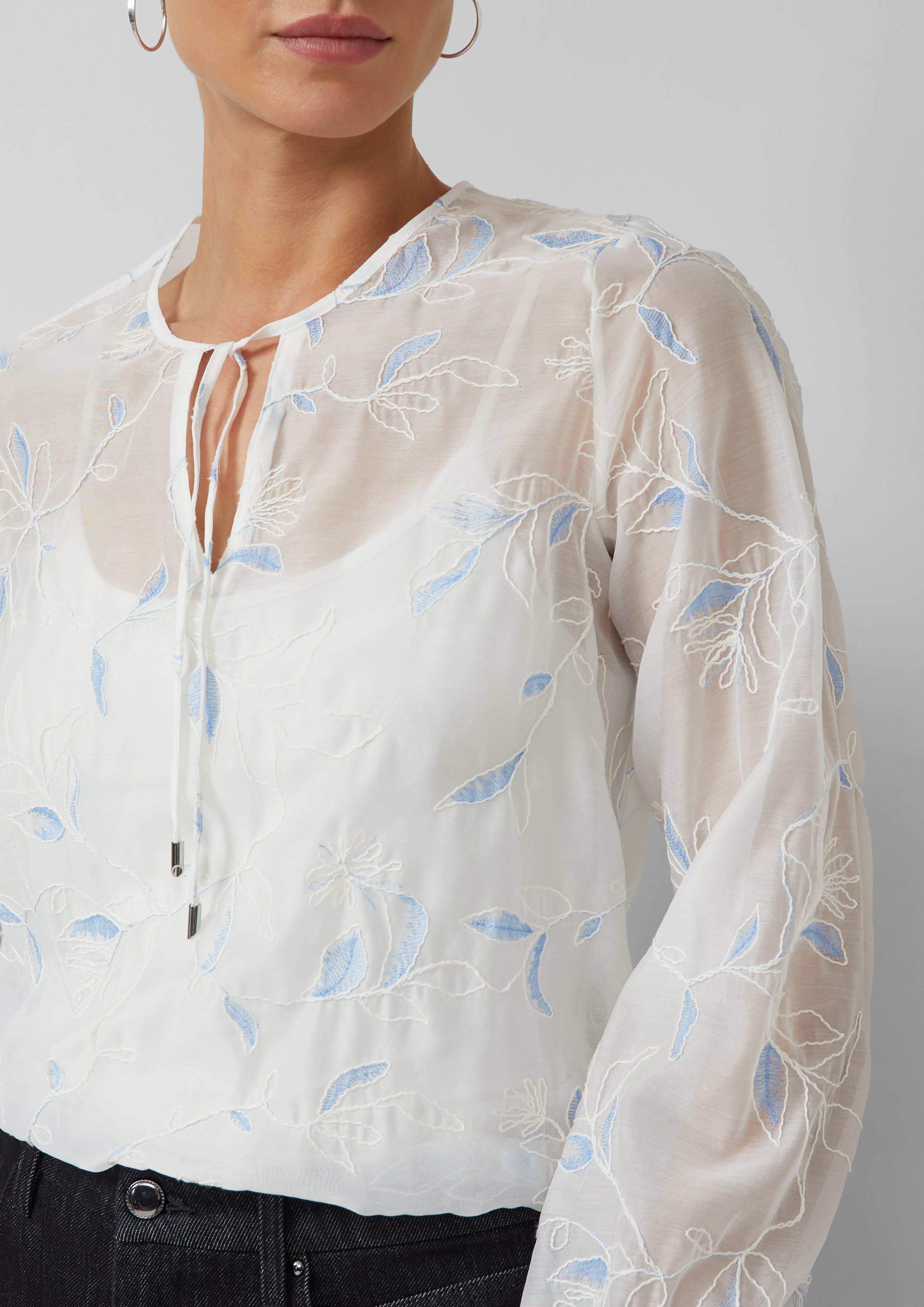 Transparente Bluse mit Strickerei und Tunika-Ausschnitt