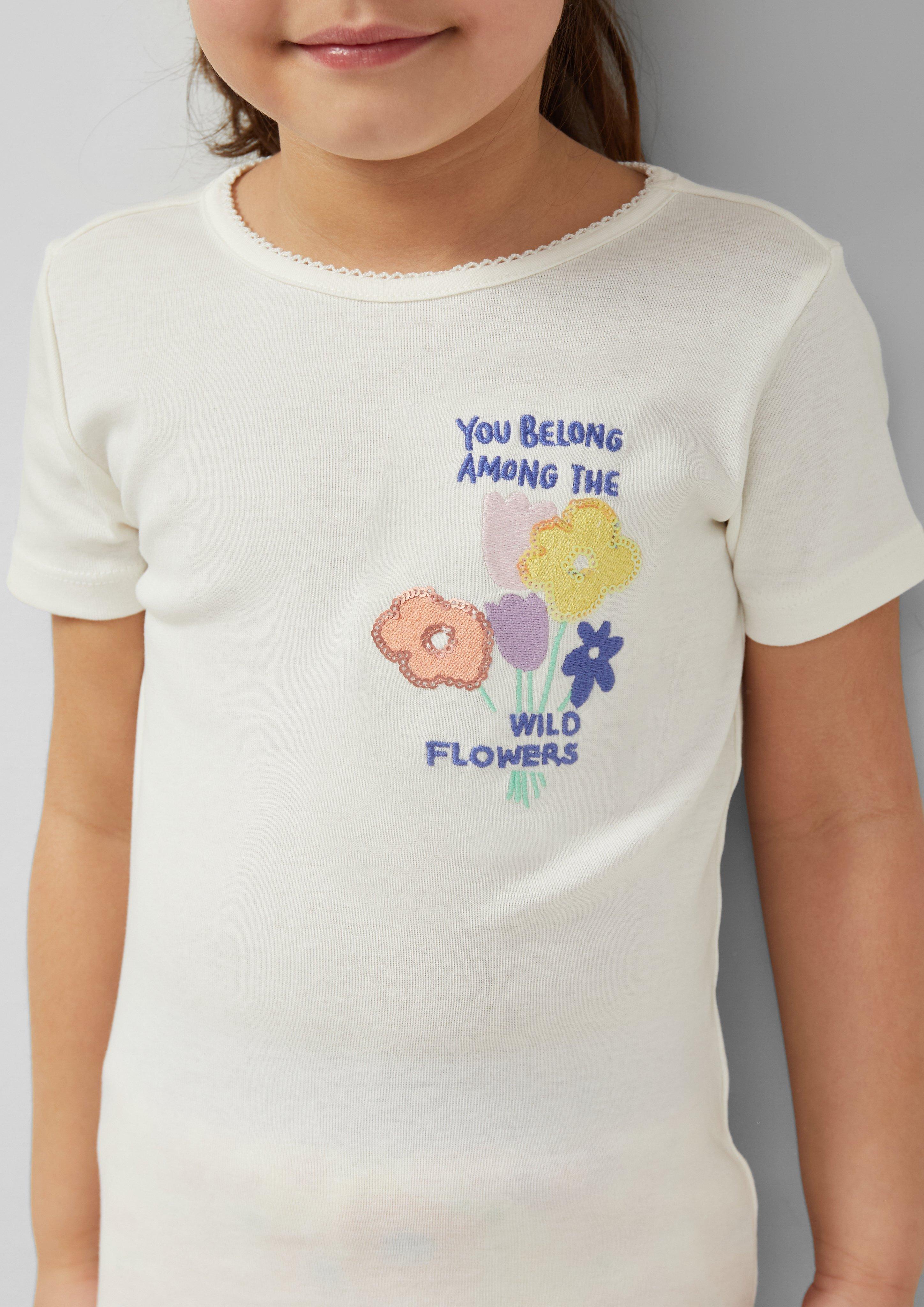 T-Shirt mit Pailletten und Stickerei