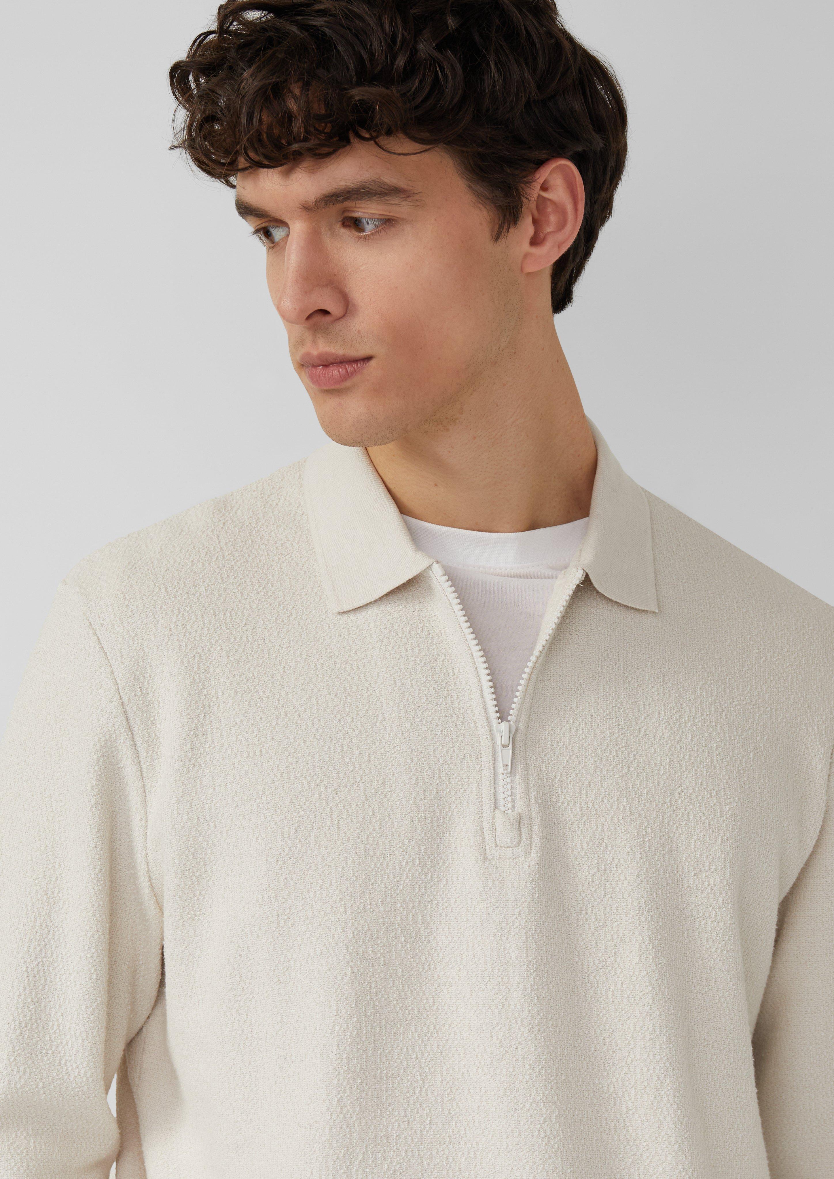 Angerauter Pullover mit Polokragen und Reißverschluss