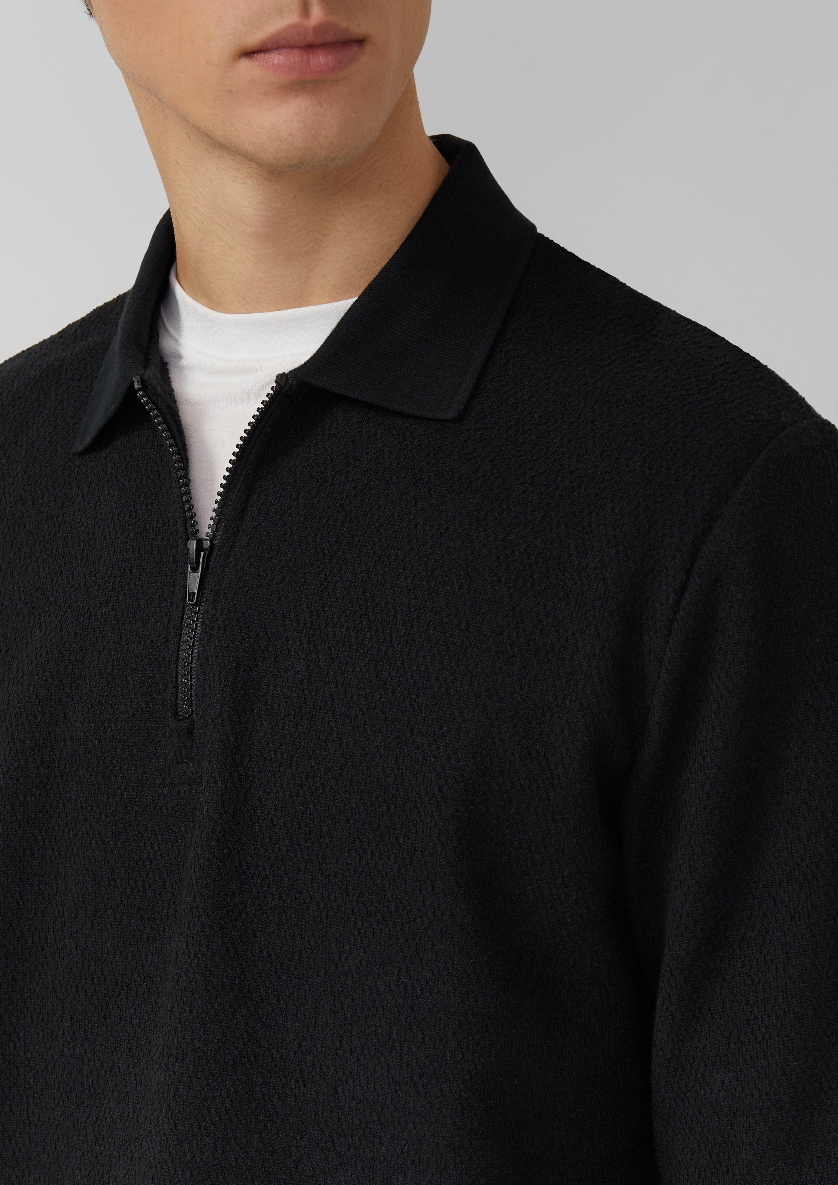 Angerauter Pullover mit Polokragen und Reißverschluss