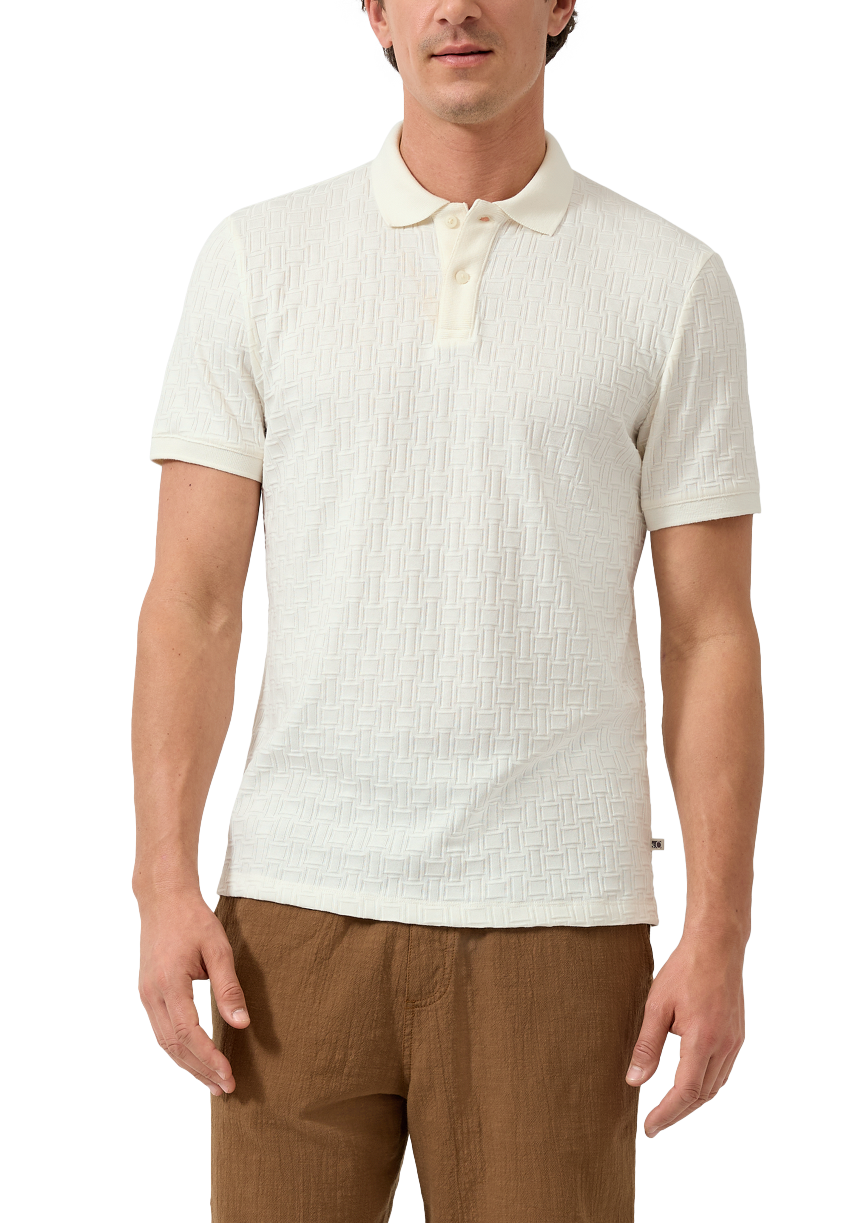 ポロシャツ bott Logo S/SL Jacquard Polo(white) Jacquard polo shirt with side slits - Cream | s.Oliver