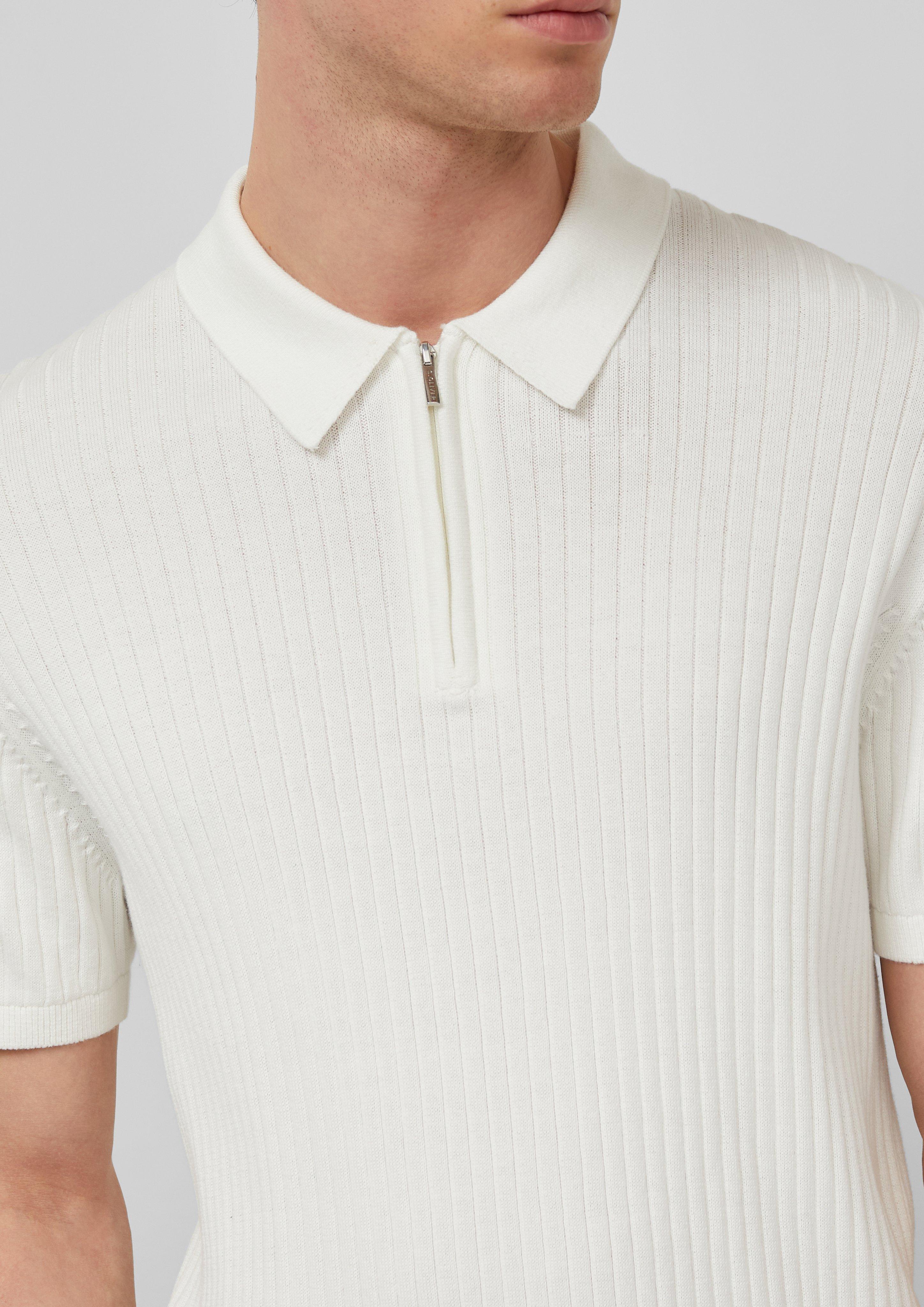 Thumbnail - Geripptes Strick-Polo aus Baumwolle mit Reißverschluss