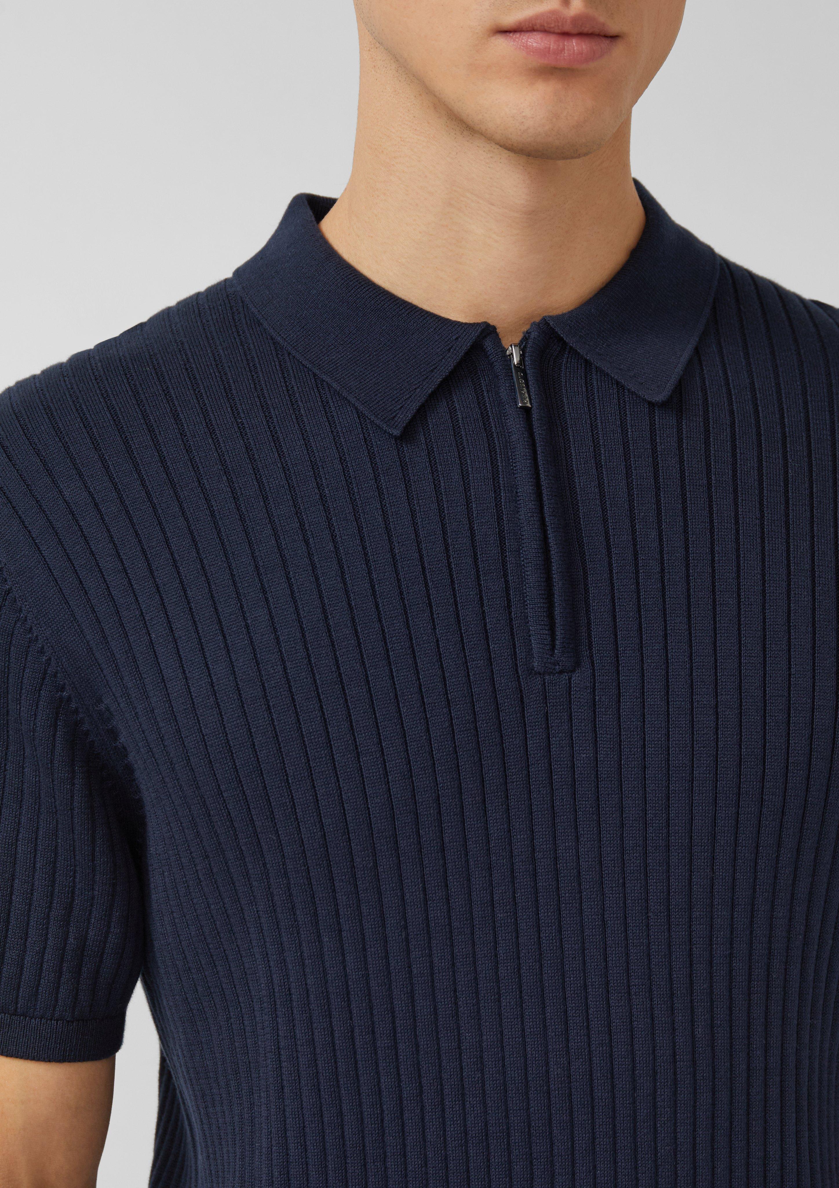 Geripptes Strick-Polo aus Baumwolle mit Reißverschluss