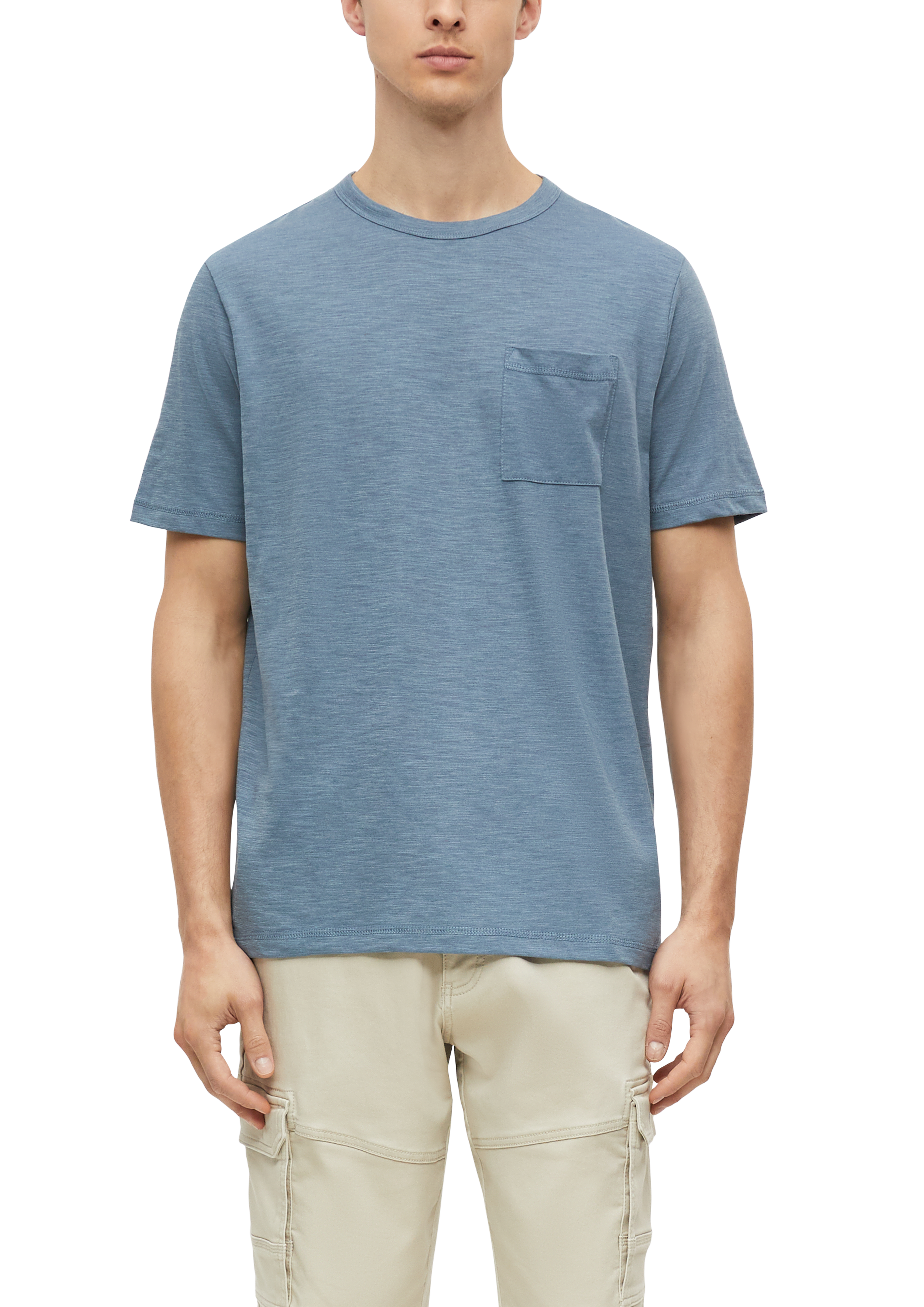 s.Oliver Mottled cotton blend T-shirt with breast pocket - Blue