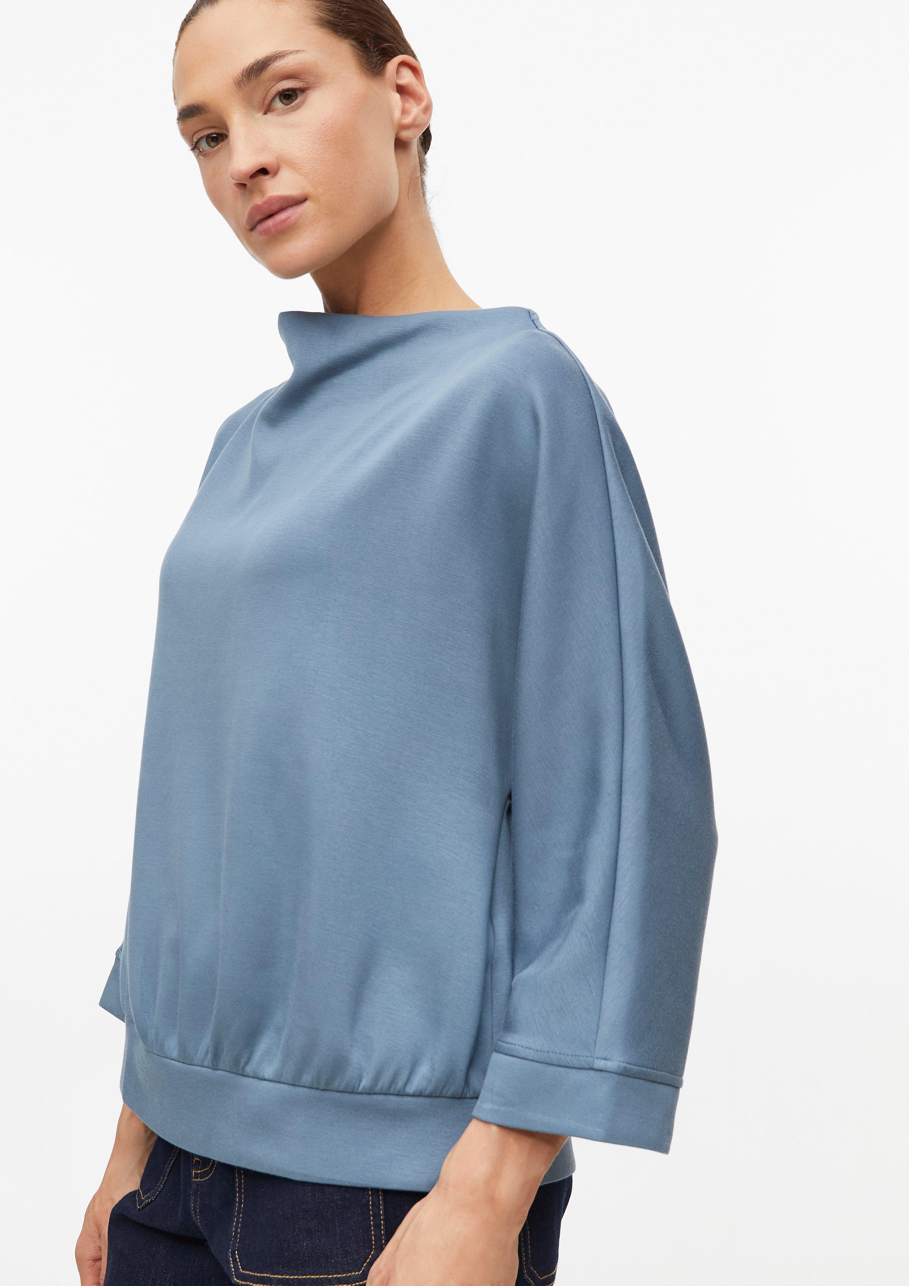 Femmes Sweat-shirt en tissu scuba avec encolure en cascade et manches 3/4 en bleu de s.Oliver BLACK LABEL