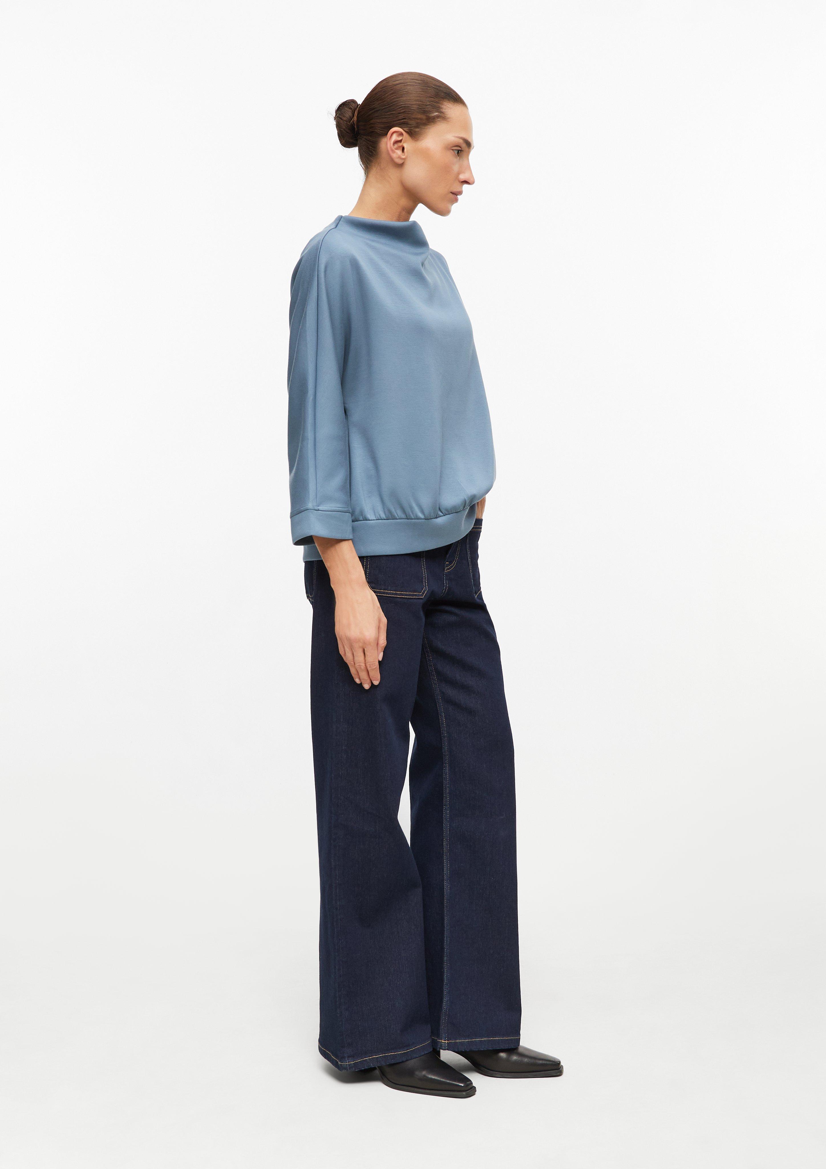 Femmes Sweat-shirt en tissu scuba avec encolure en cascade et manches 3/4 en bleu de s.Oliver BLACK LABEL
