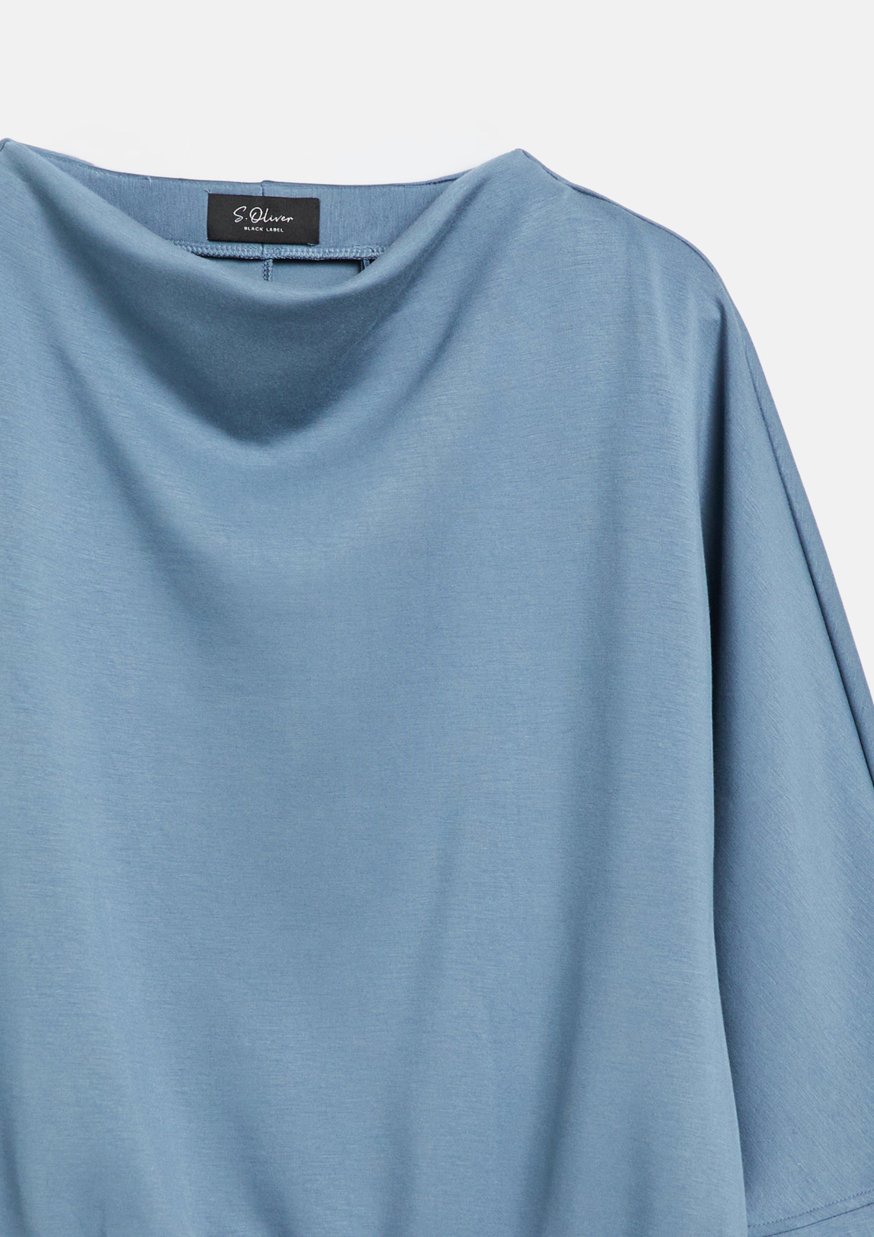Femmes Sweat-shirt en tissu scuba avec encolure en cascade et manches 3/4 en bleu de s.Oliver BLACK LABEL