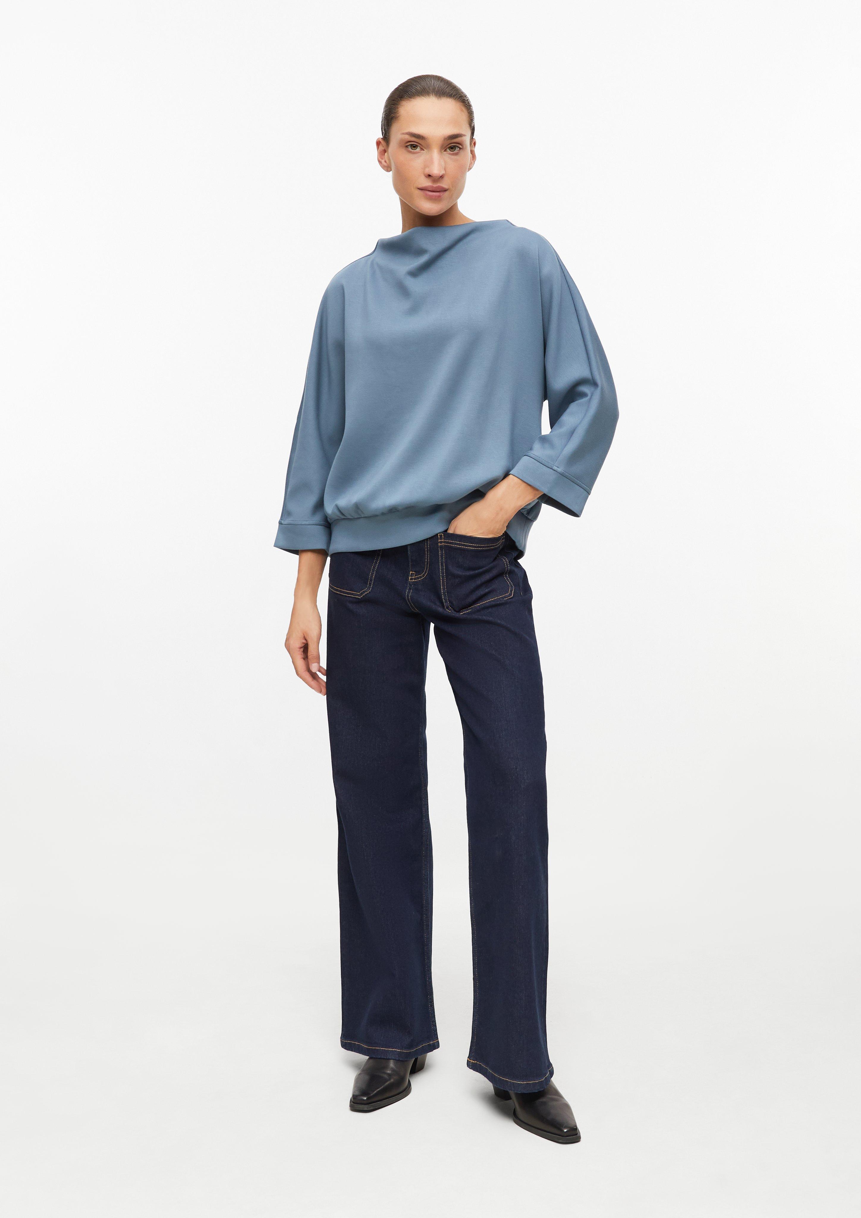 Femmes Sweat-shirt en tissu scuba avec encolure en cascade et manches 3/4 en bleu de s.Oliver BLACK LABEL