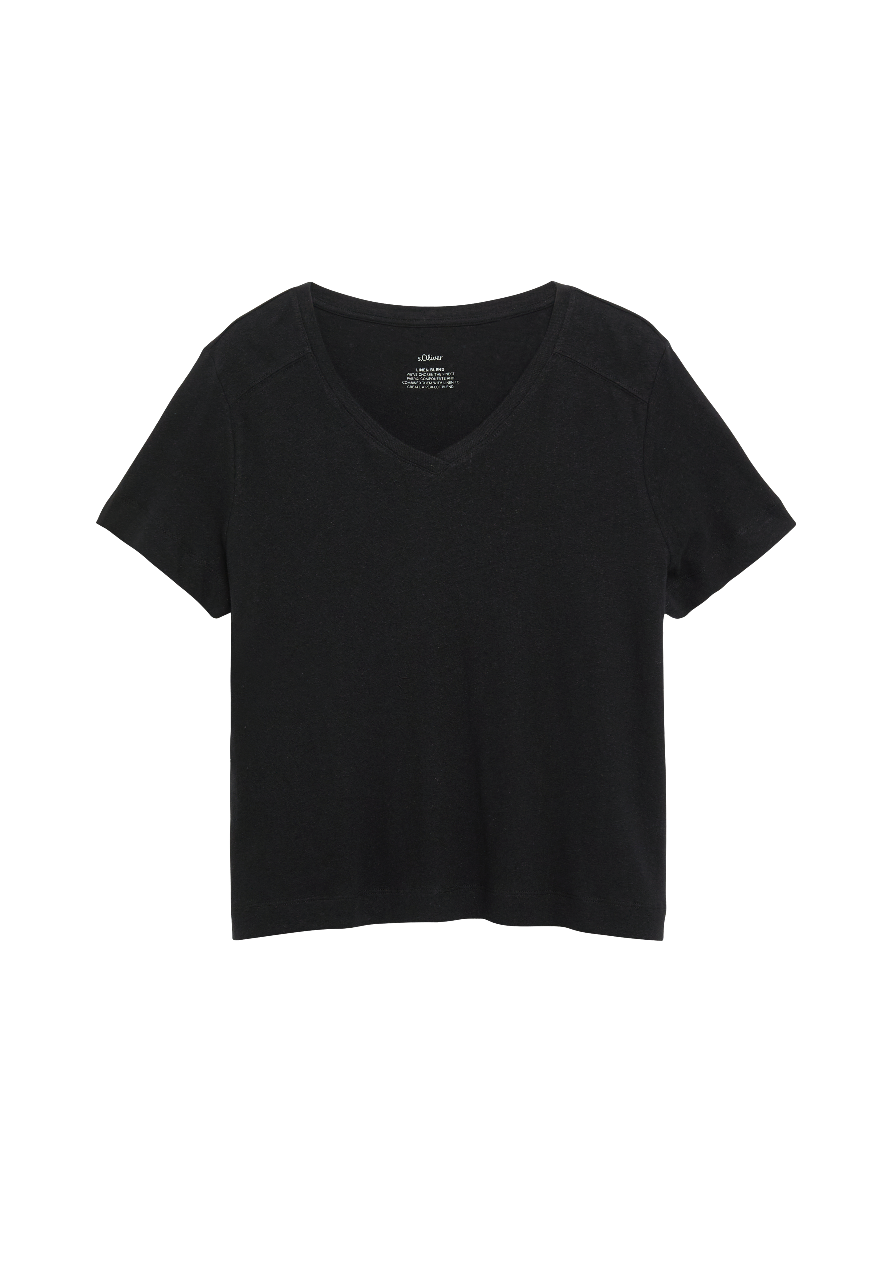 Linnen gemengd T-shirt met V-hals