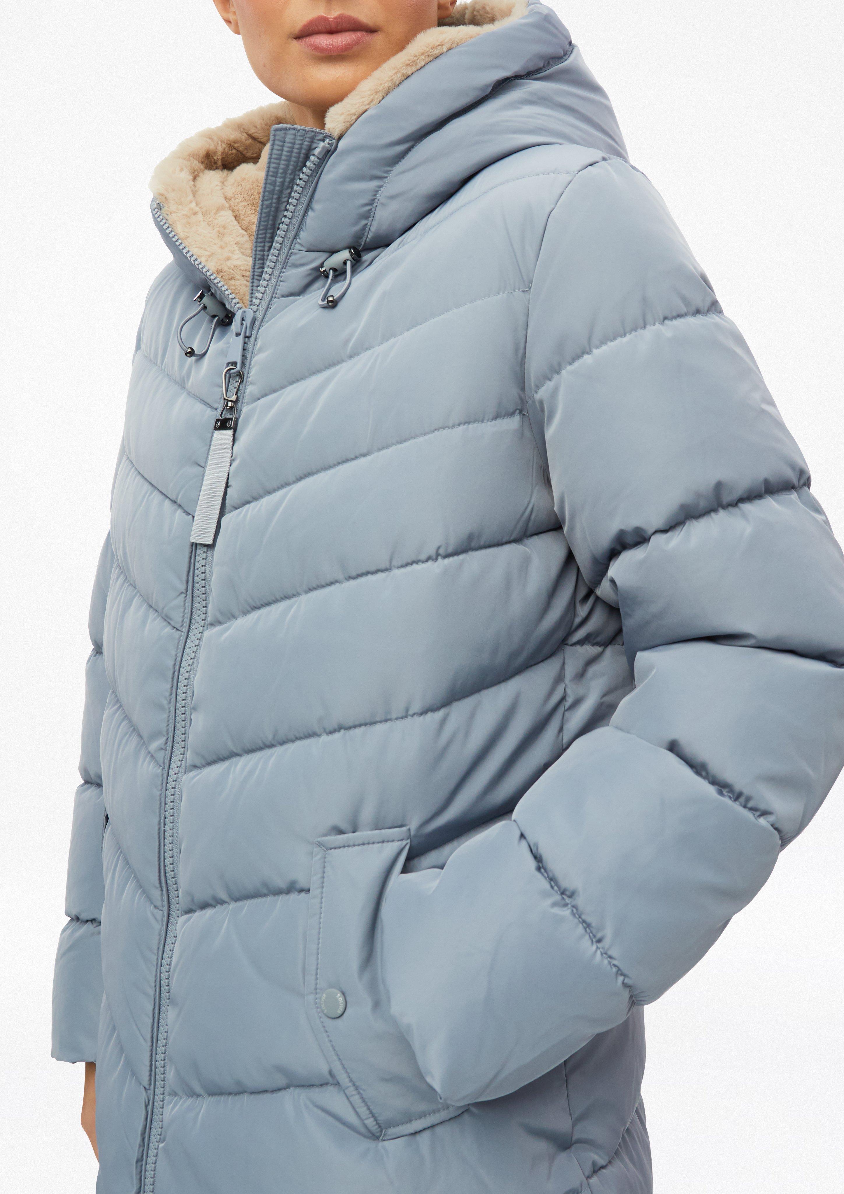 Dames Pufferjas met voering in bontlook in blauw van s.Oliver