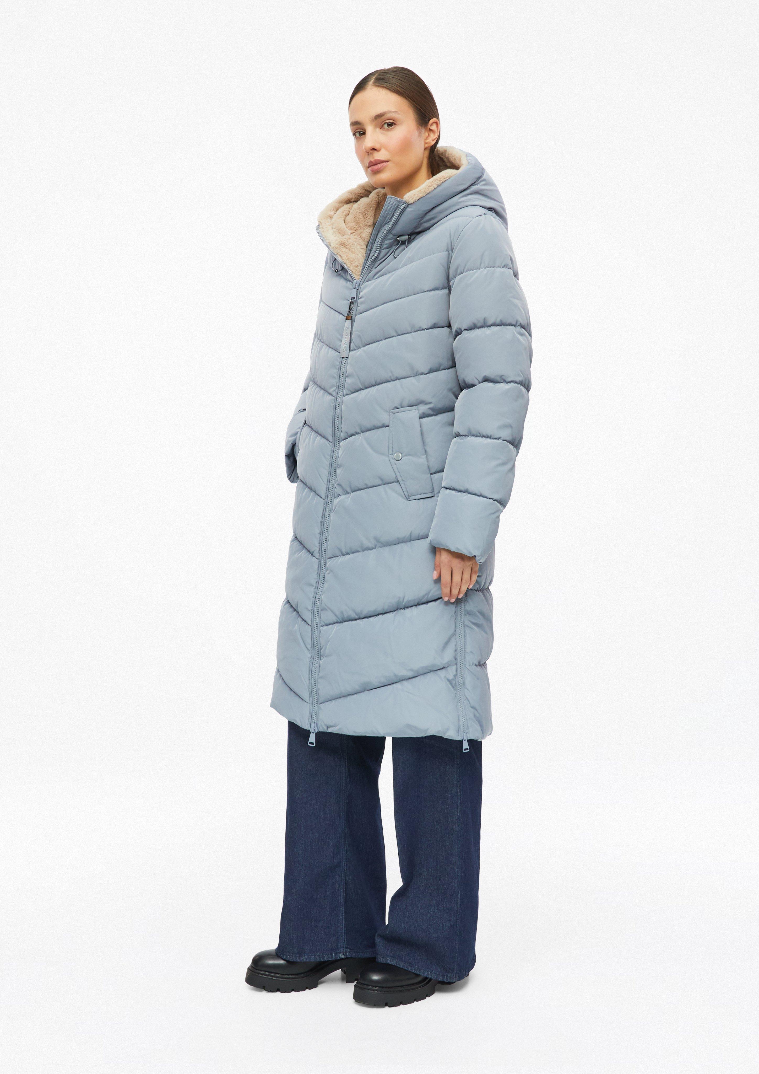 Dames Pufferjas met voering in bontlook in blauw van s.Oliver