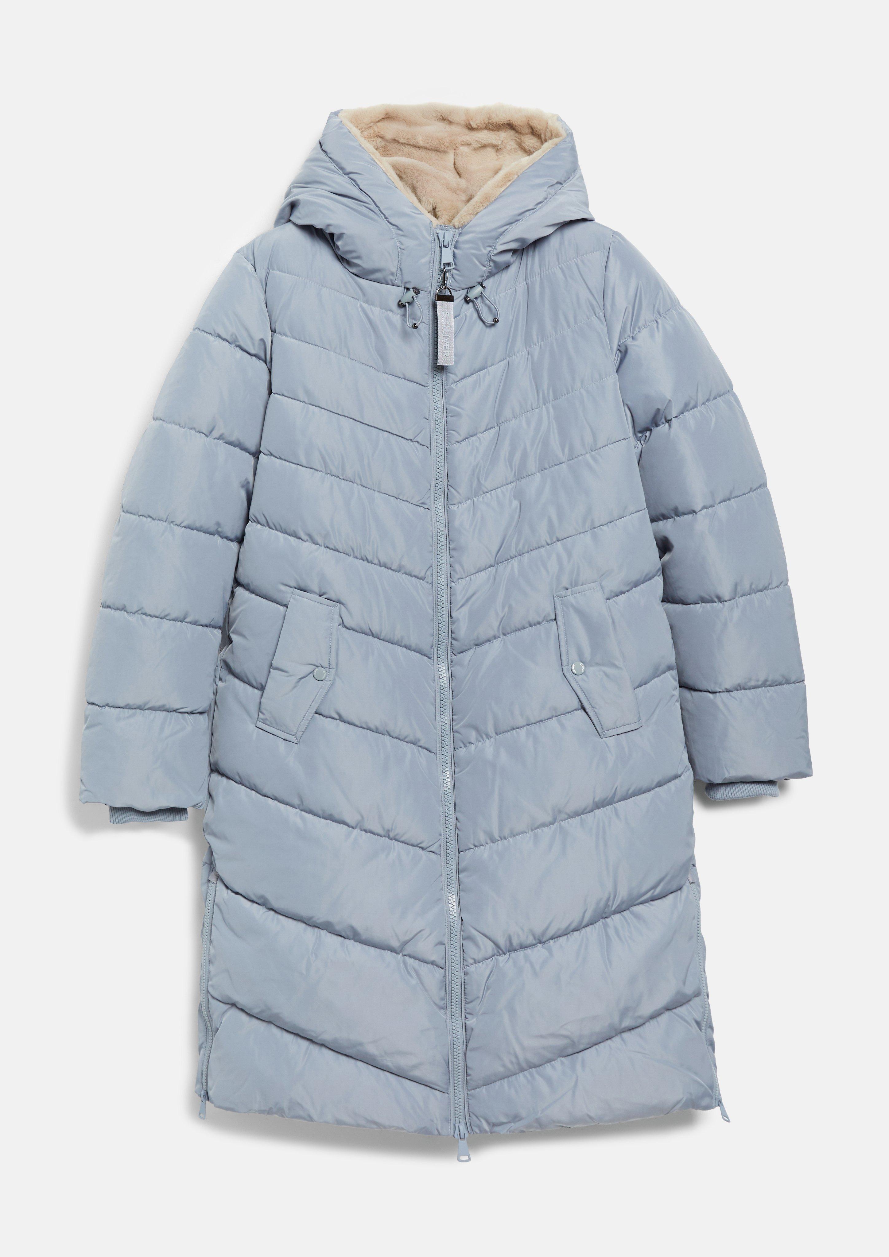 Dames Pufferjas met voering in bontlook in blauw van s.Oliver