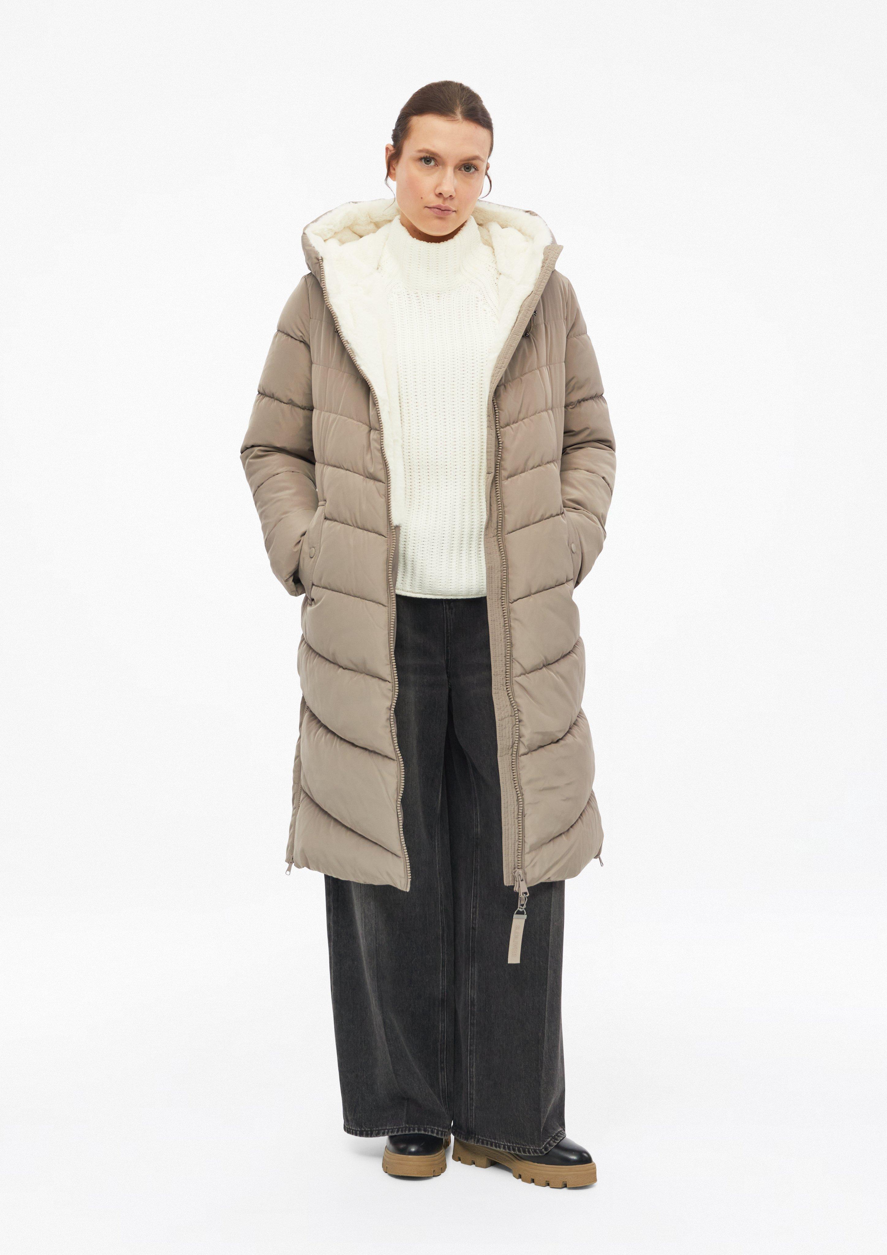 Dames Pufferjas met voering in bontlook in bruin van s.Oliver