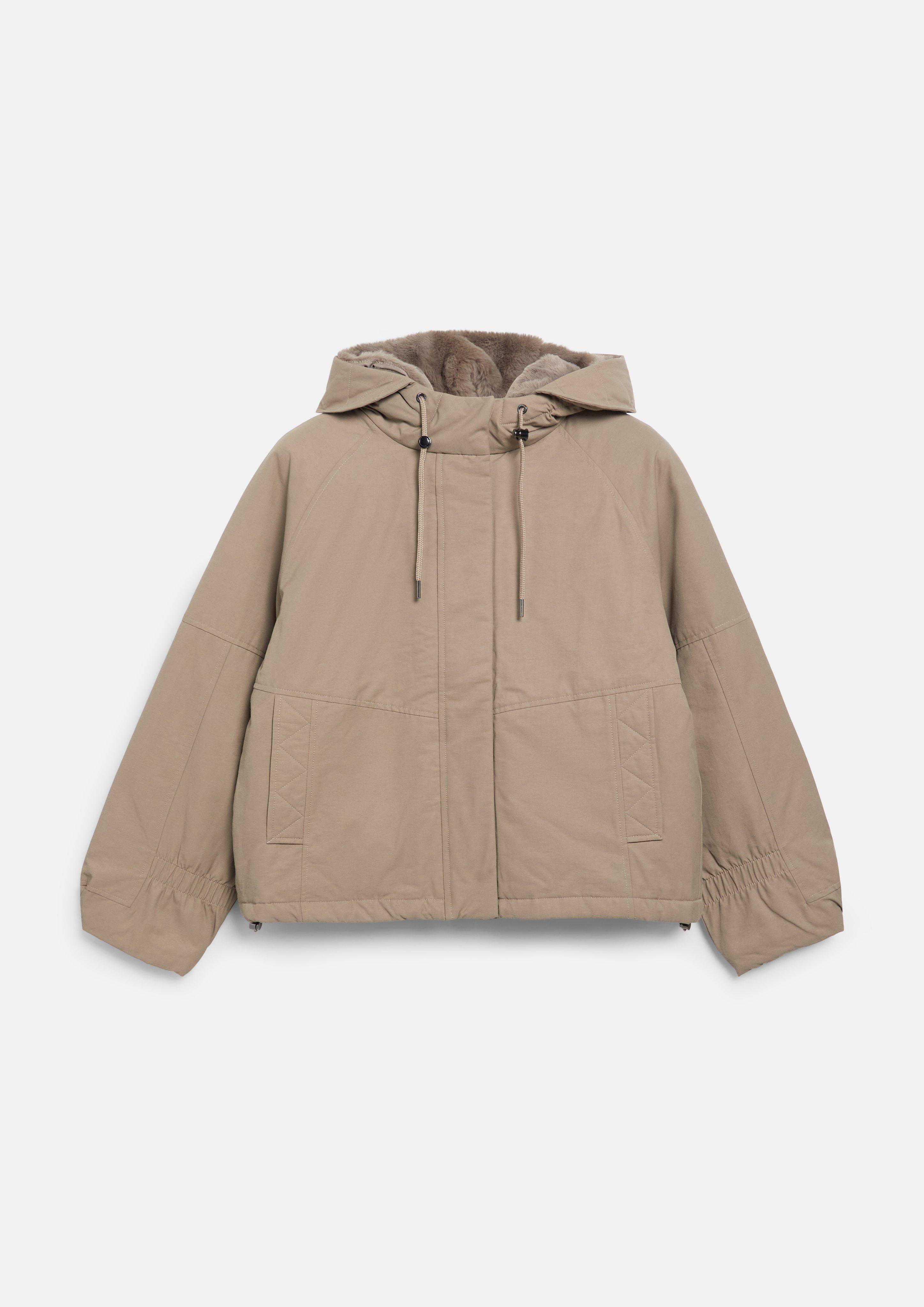 Damen Parka abnehmbarem Webpelzbesatz in beige von s.Oliver
