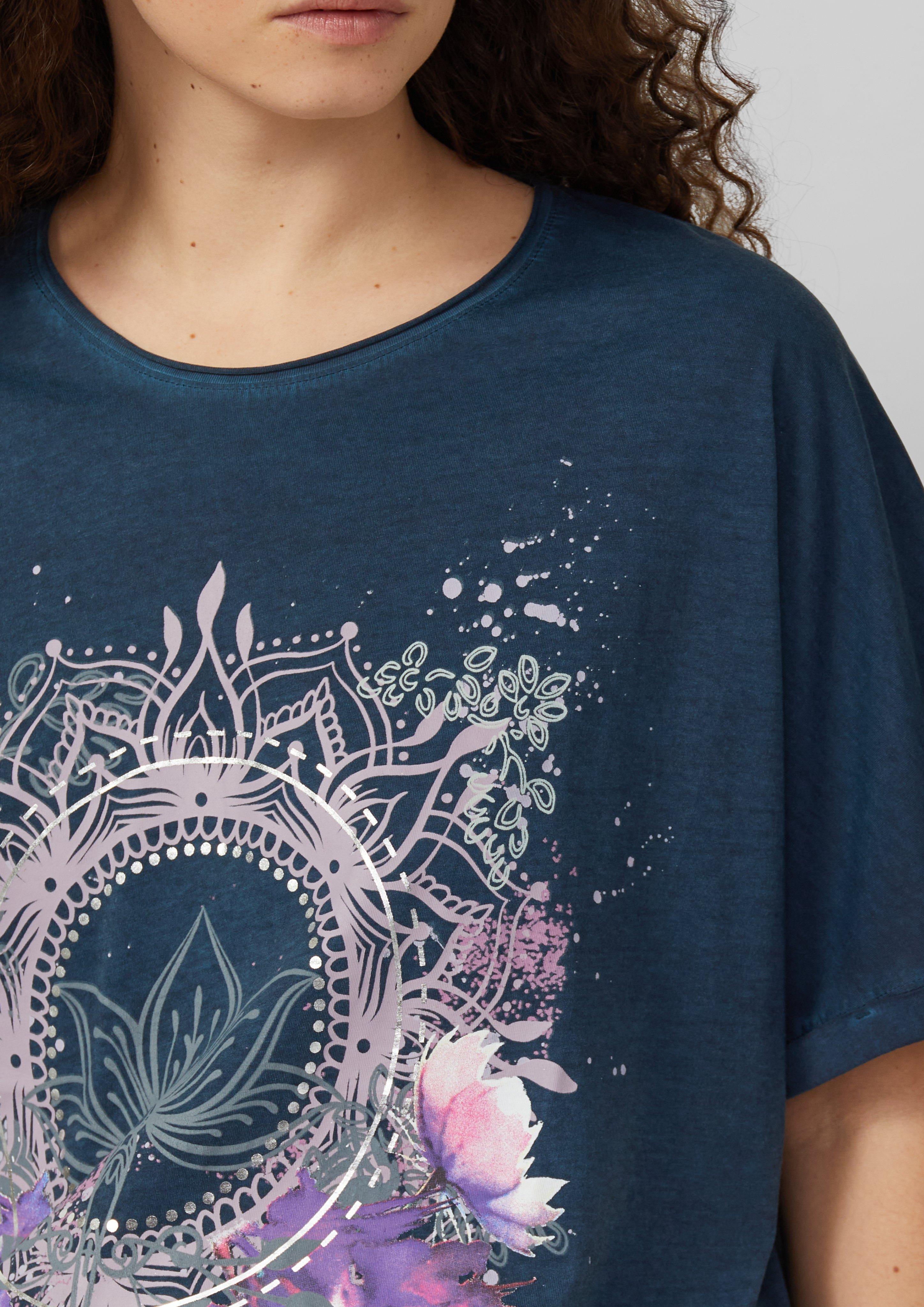 T-Shirt mit Frontprint im Loose Fit und Fledermausärmeln