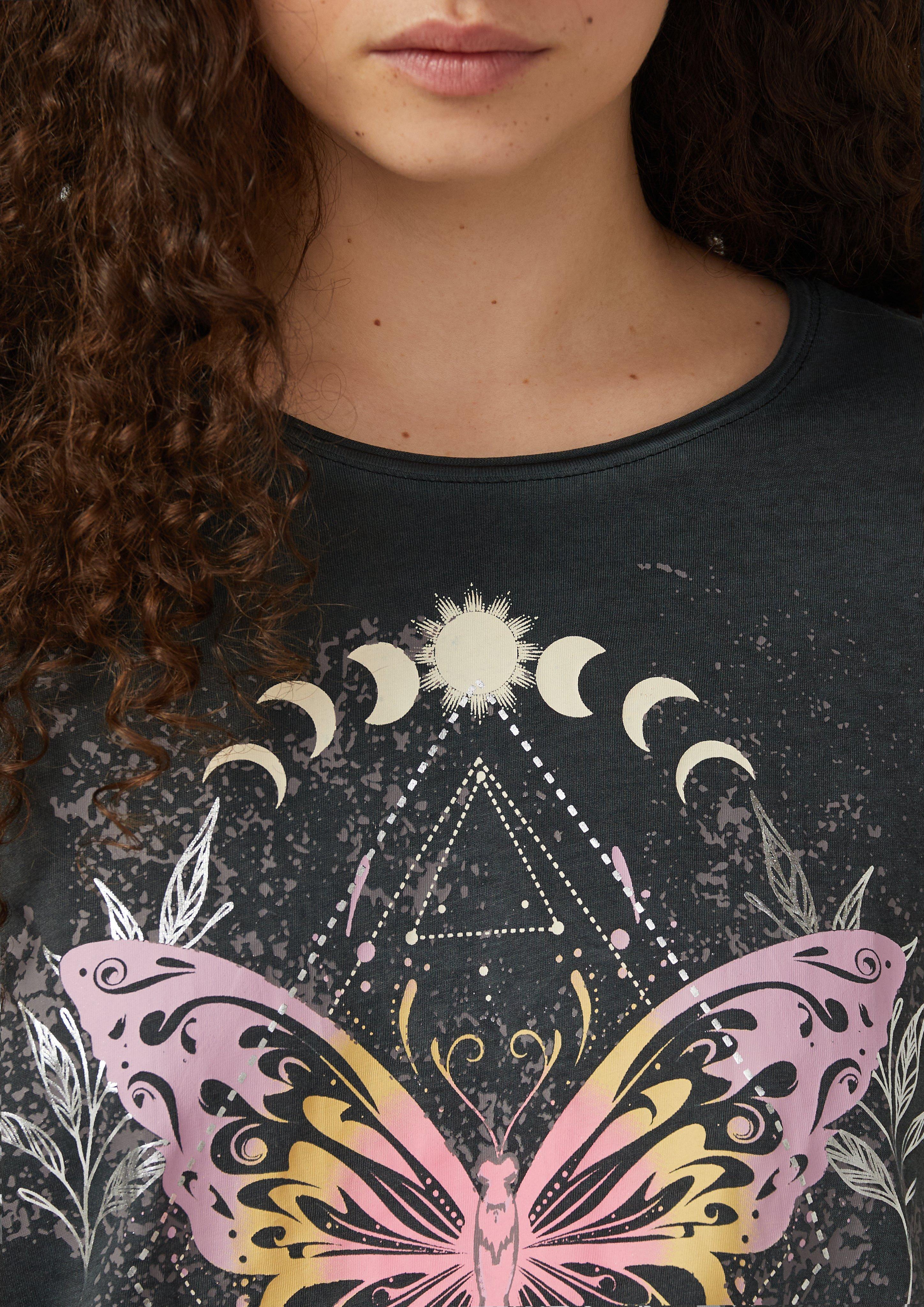 T-Shirt mit Frontprint im Loose Fit und Fledermausärmeln