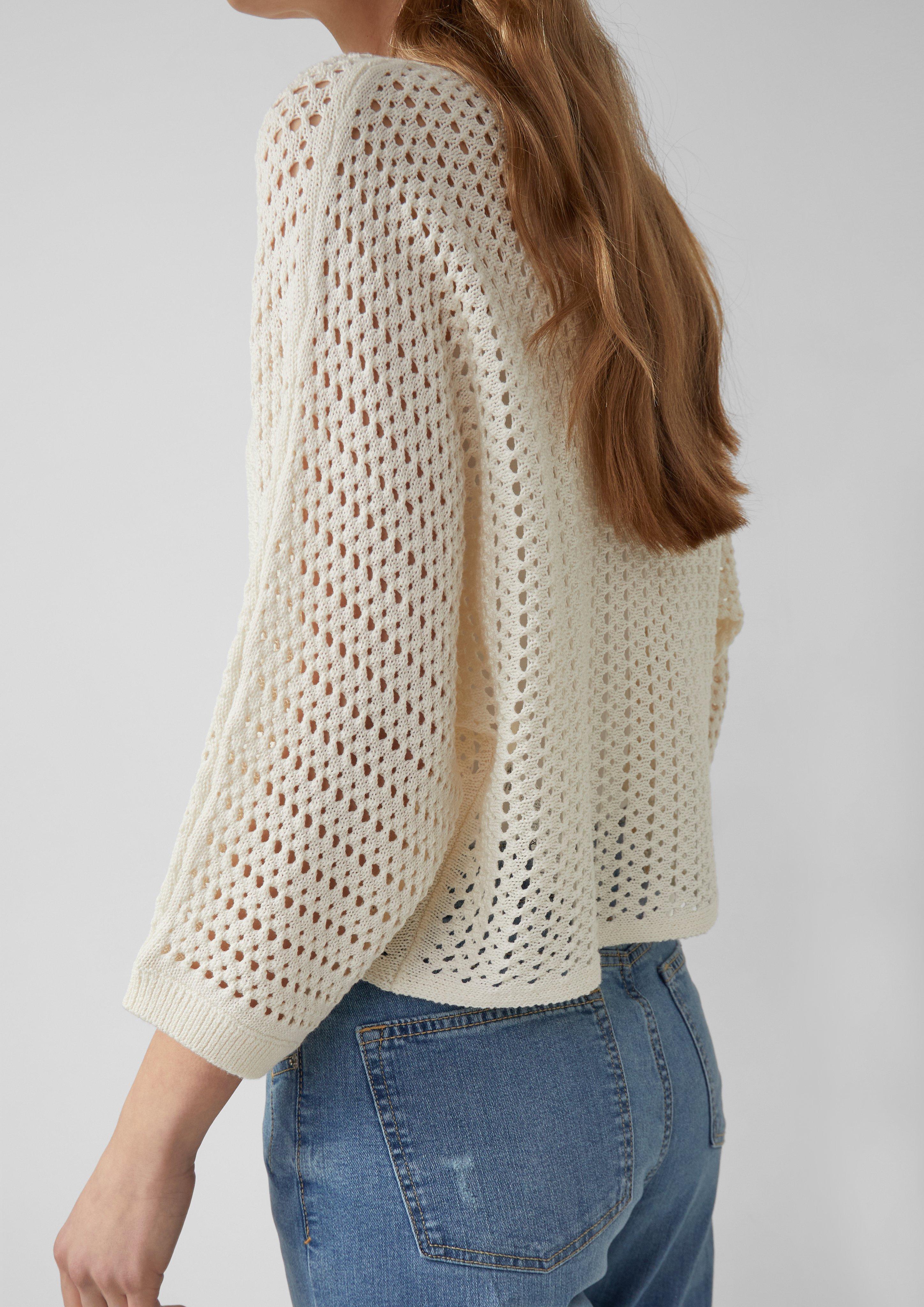 Verkürzter Ajour-Strickpullover in Oversize mit Fledermausärmeln