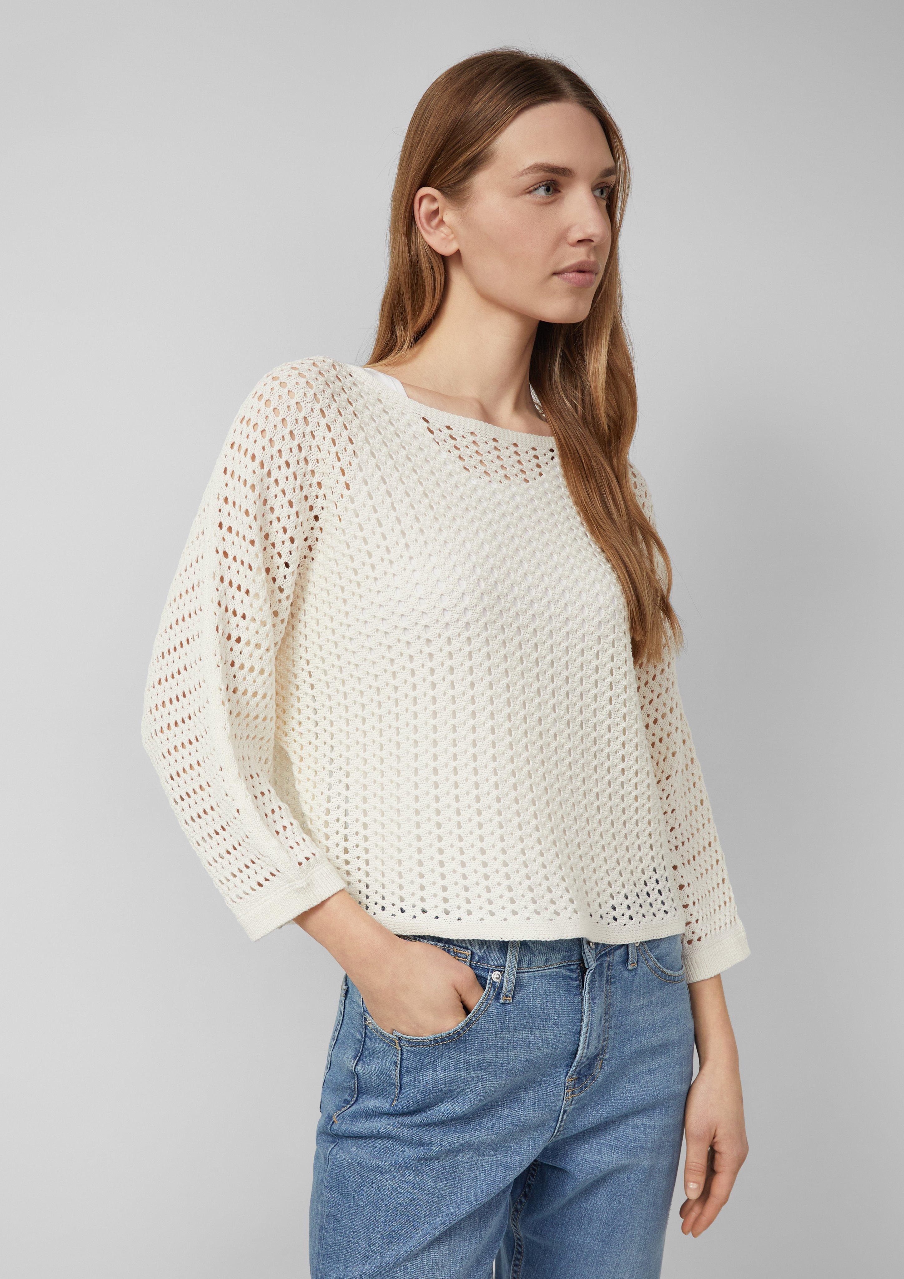 Thumbnail - Verkürzter Ajour-Strickpullover in Oversize mit Fledermausärmeln