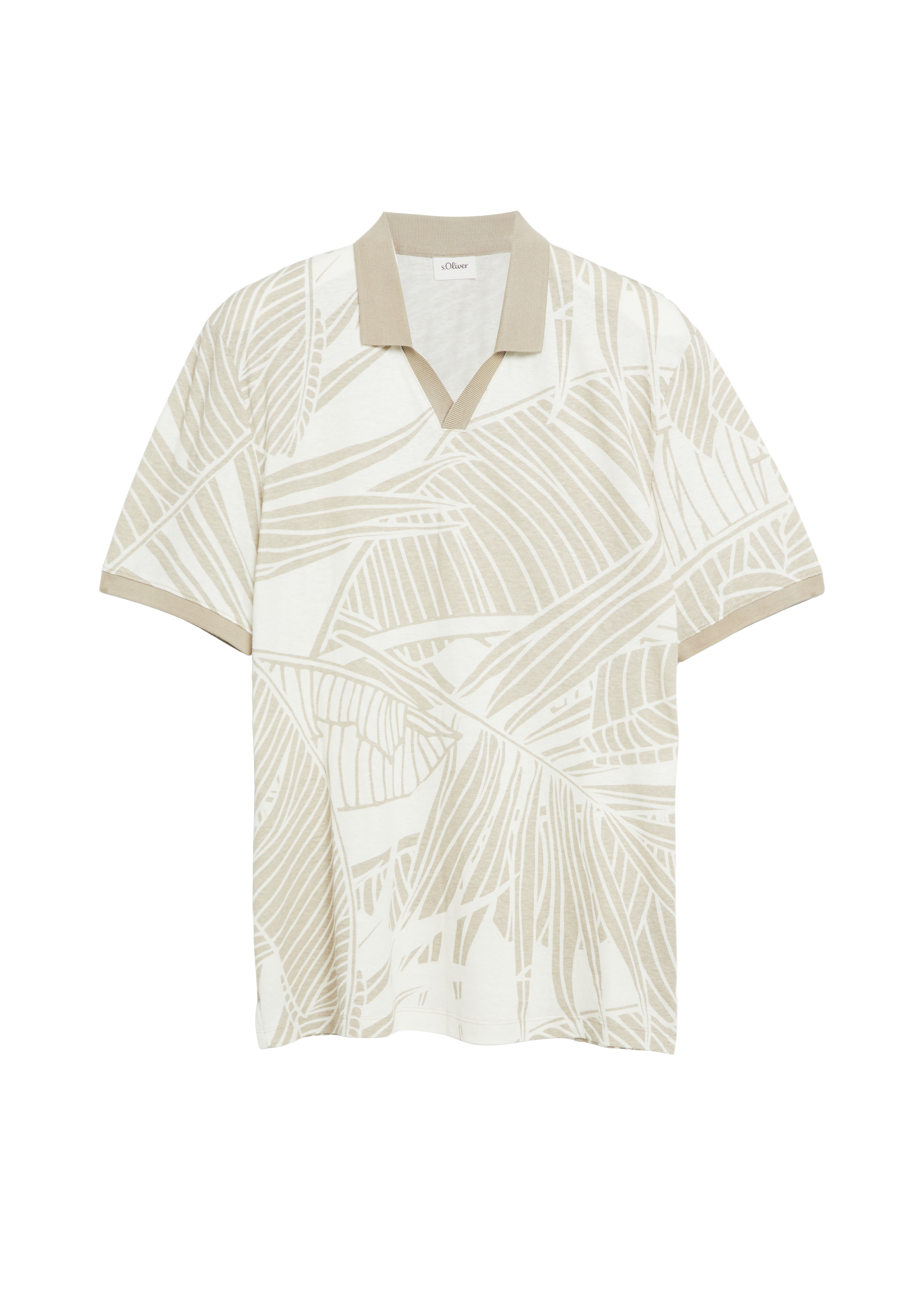 Print-Poloshirt aus Baumwoll-Leinen-Mix