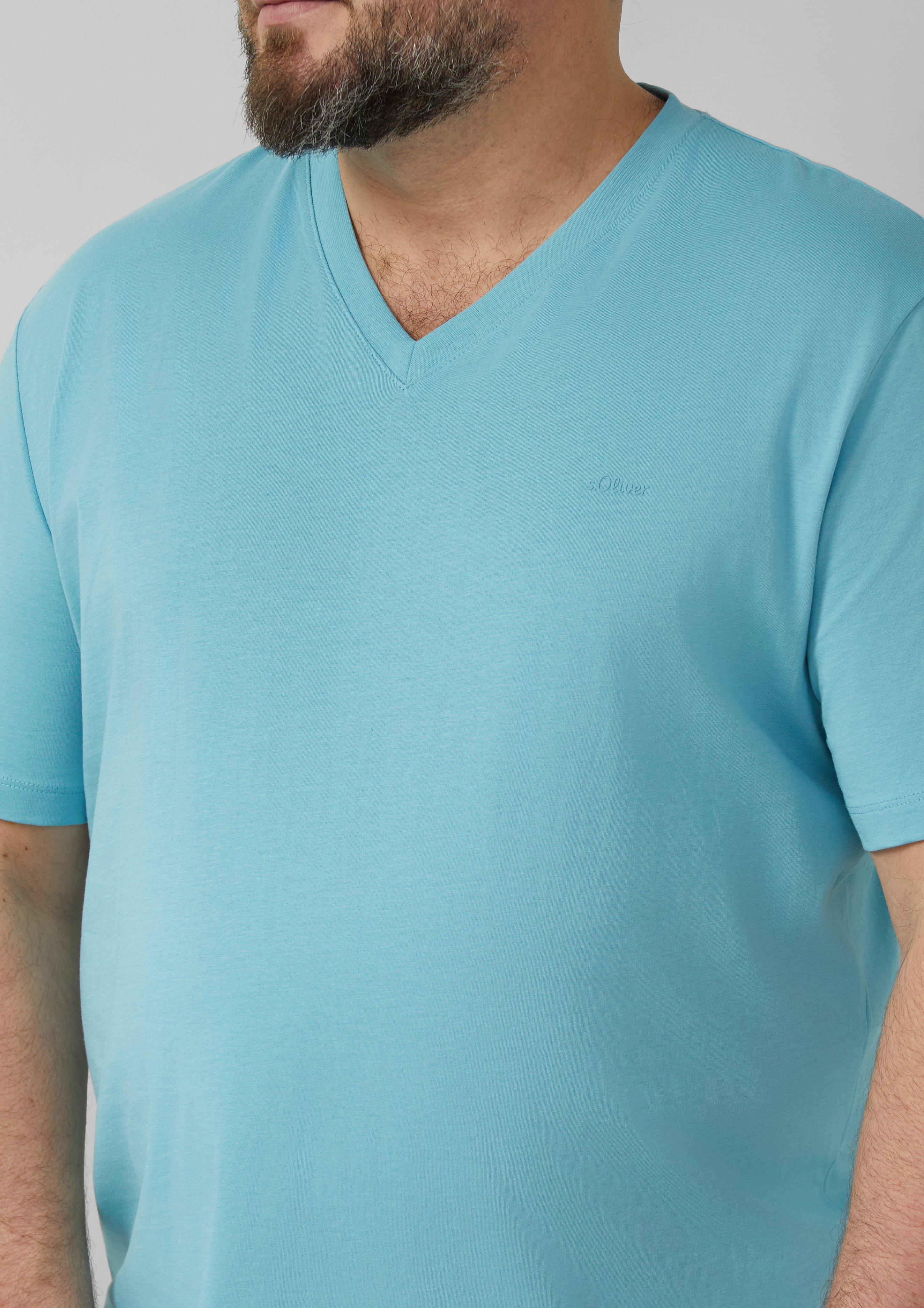 Thumbnail - Baumwoll-T-Shirt mit Logo-Print und V-Neck