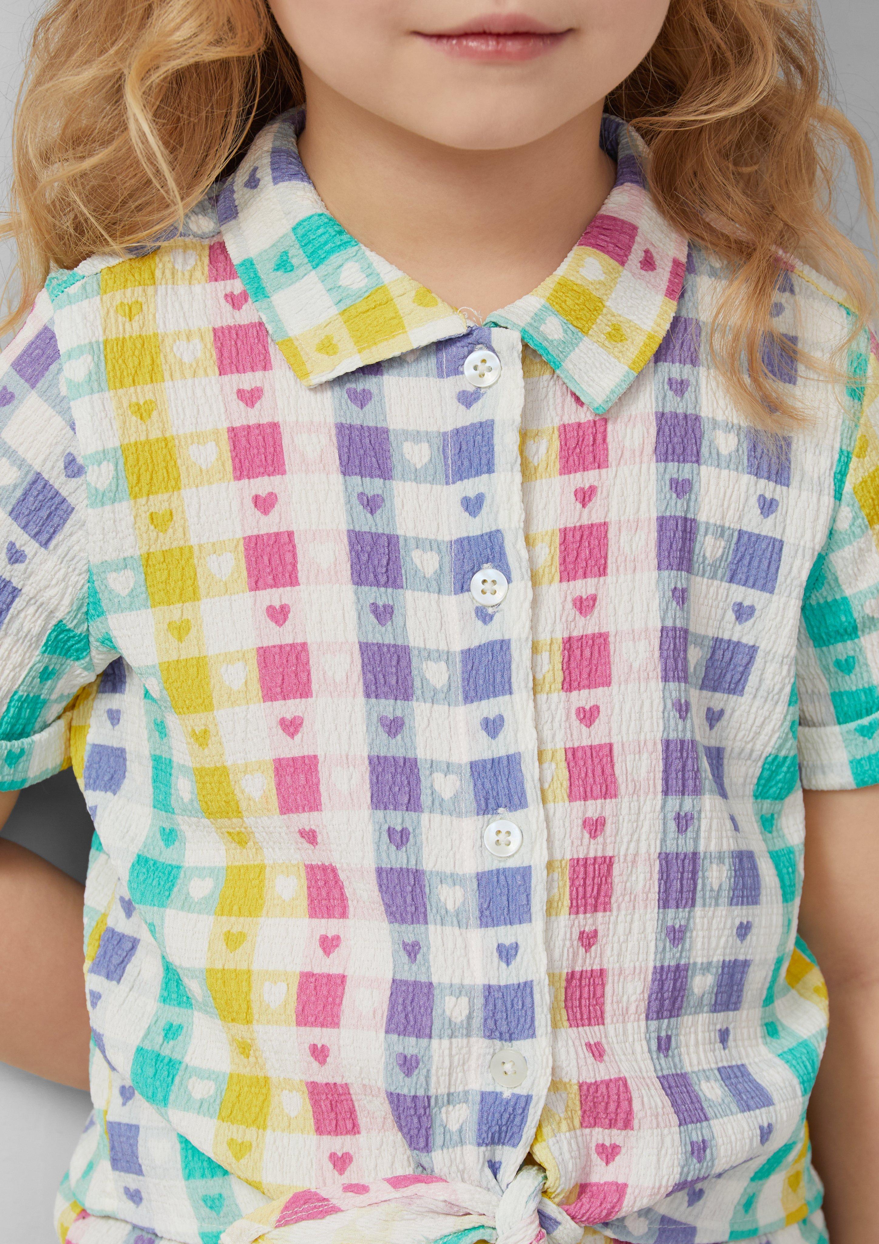 Bluse mit Crêpestruktur und Knoten-Detail