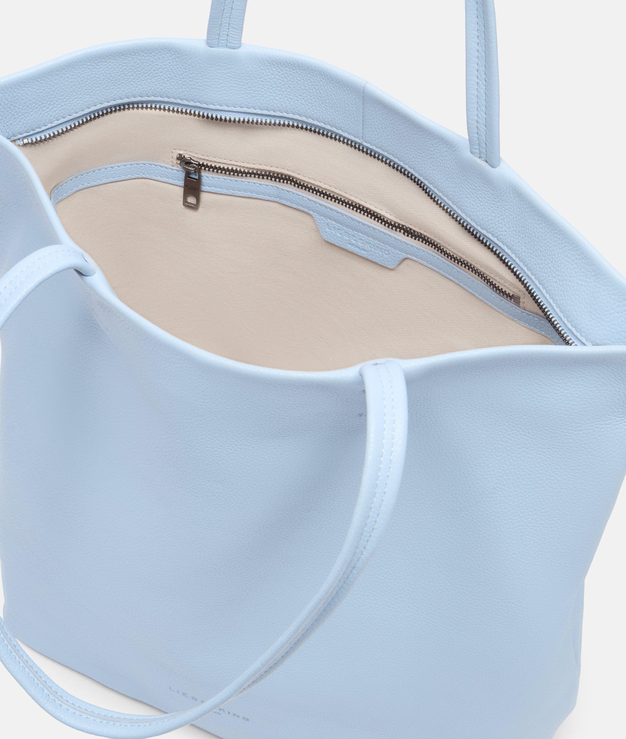 Tote in blue, brown, black & beige