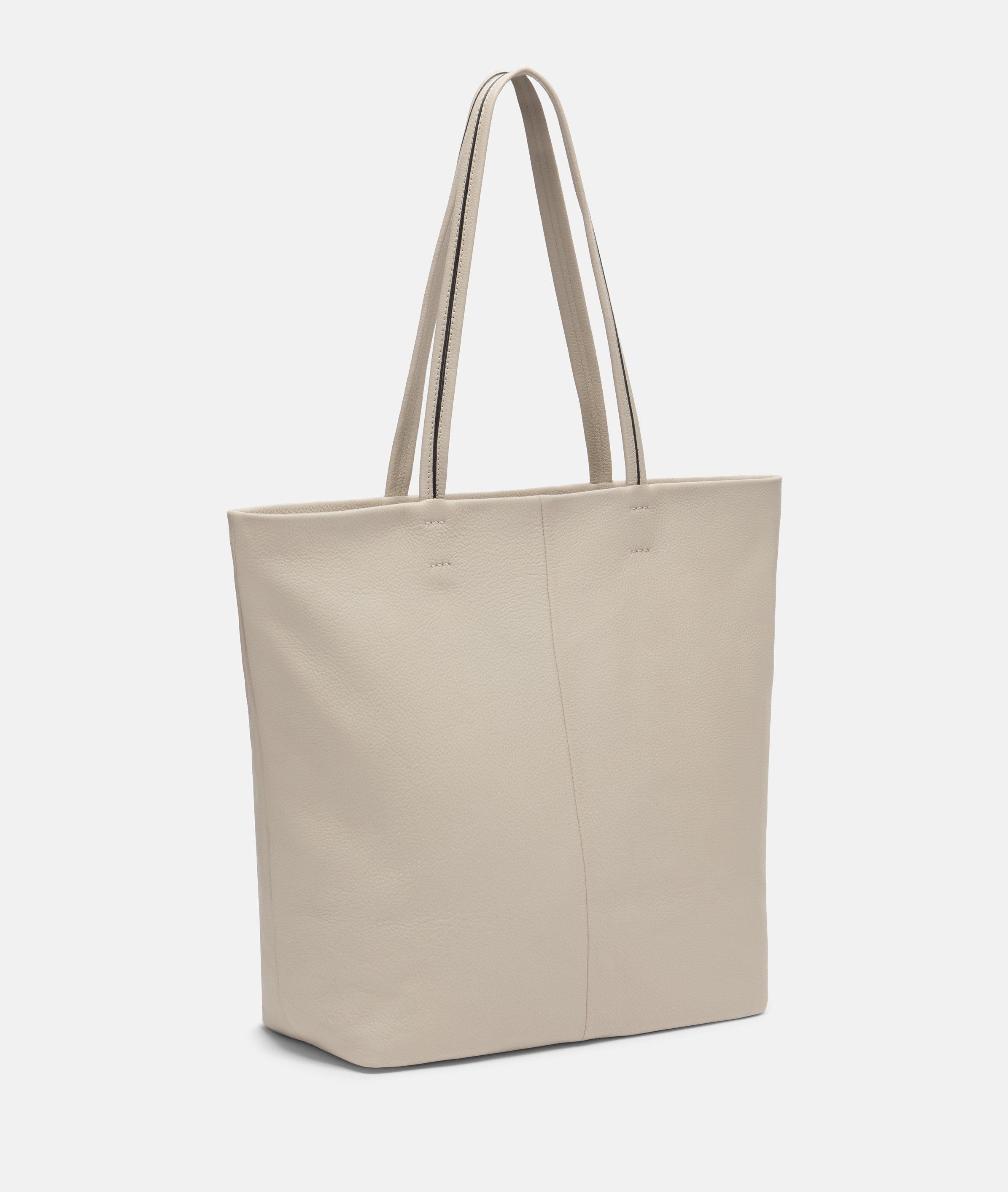 Tote in beige, brown, black & blue