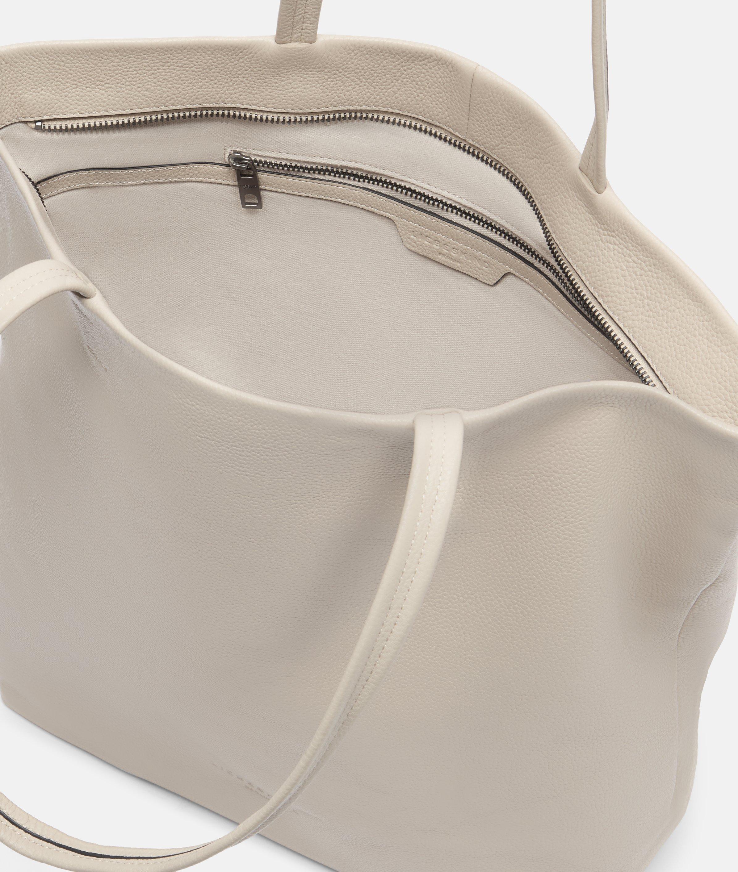 Tote in beige, brown, black & blue