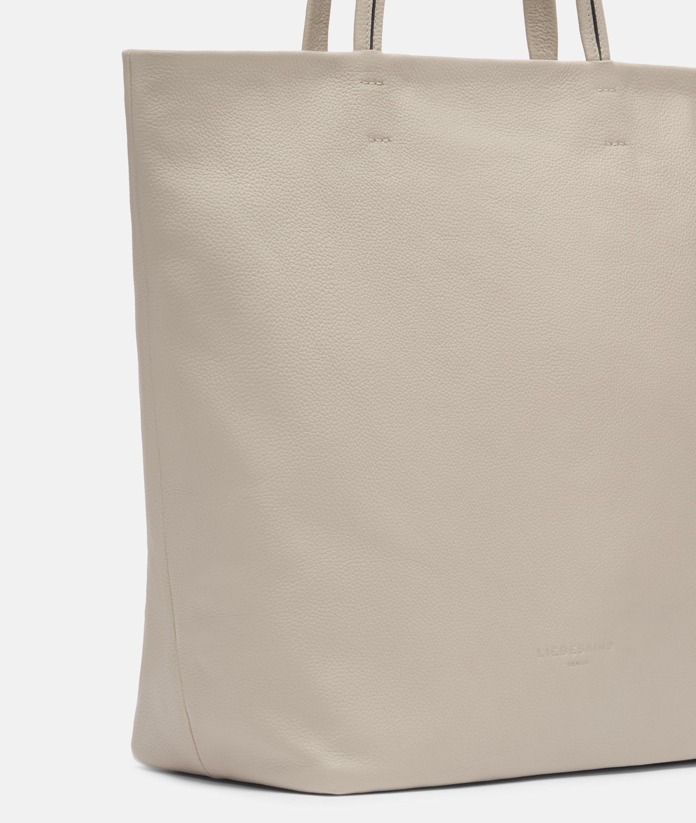 Tote in beige, brown, black & blue