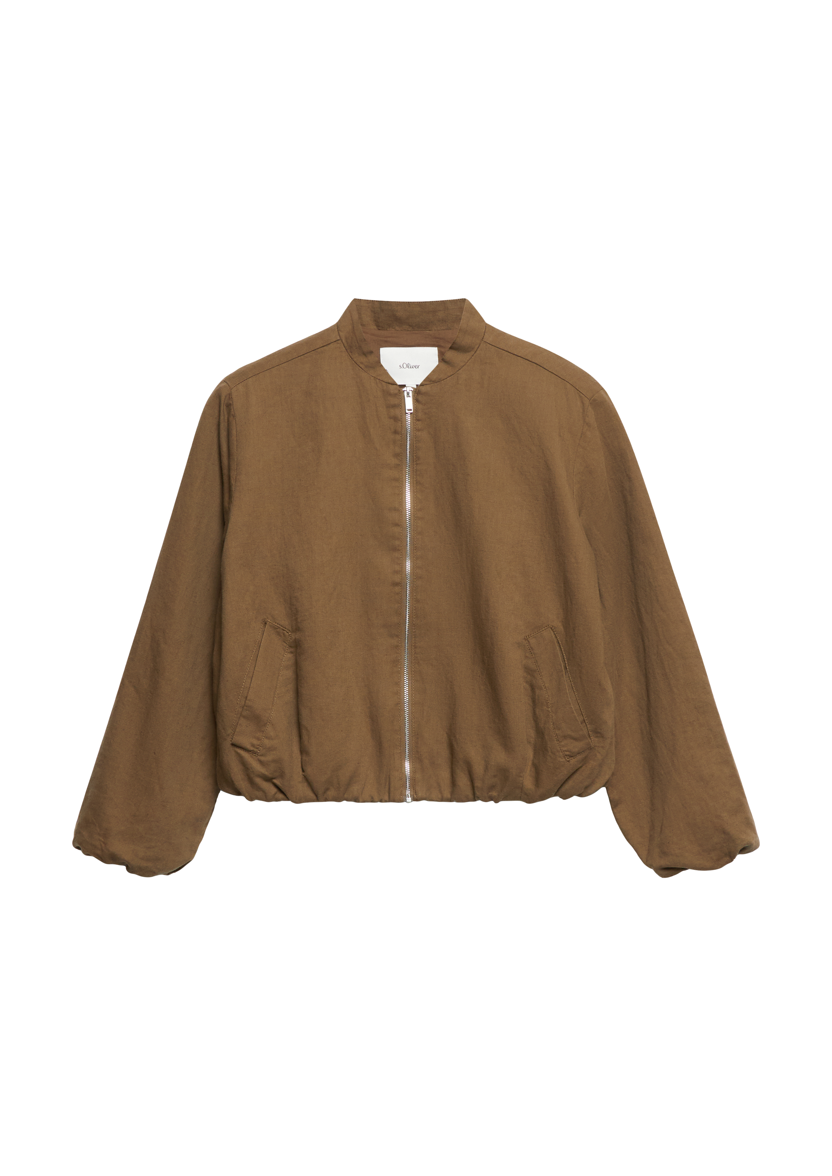 Linen blend jacket in boxy fit with balloon hem - Brown | s.Oliver