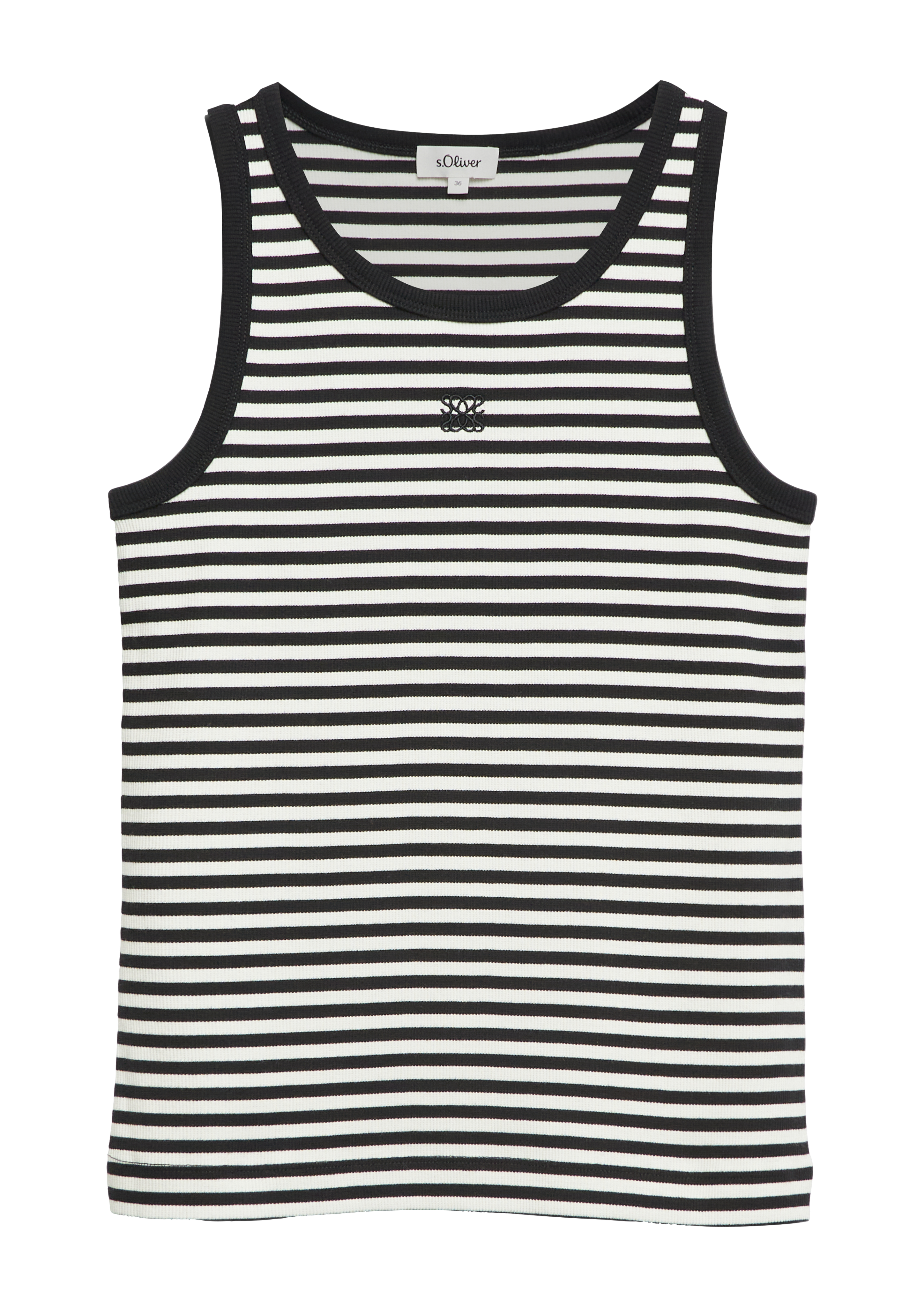s.Oliver Geripptes Top Im Slim Fit Mit Stickerei