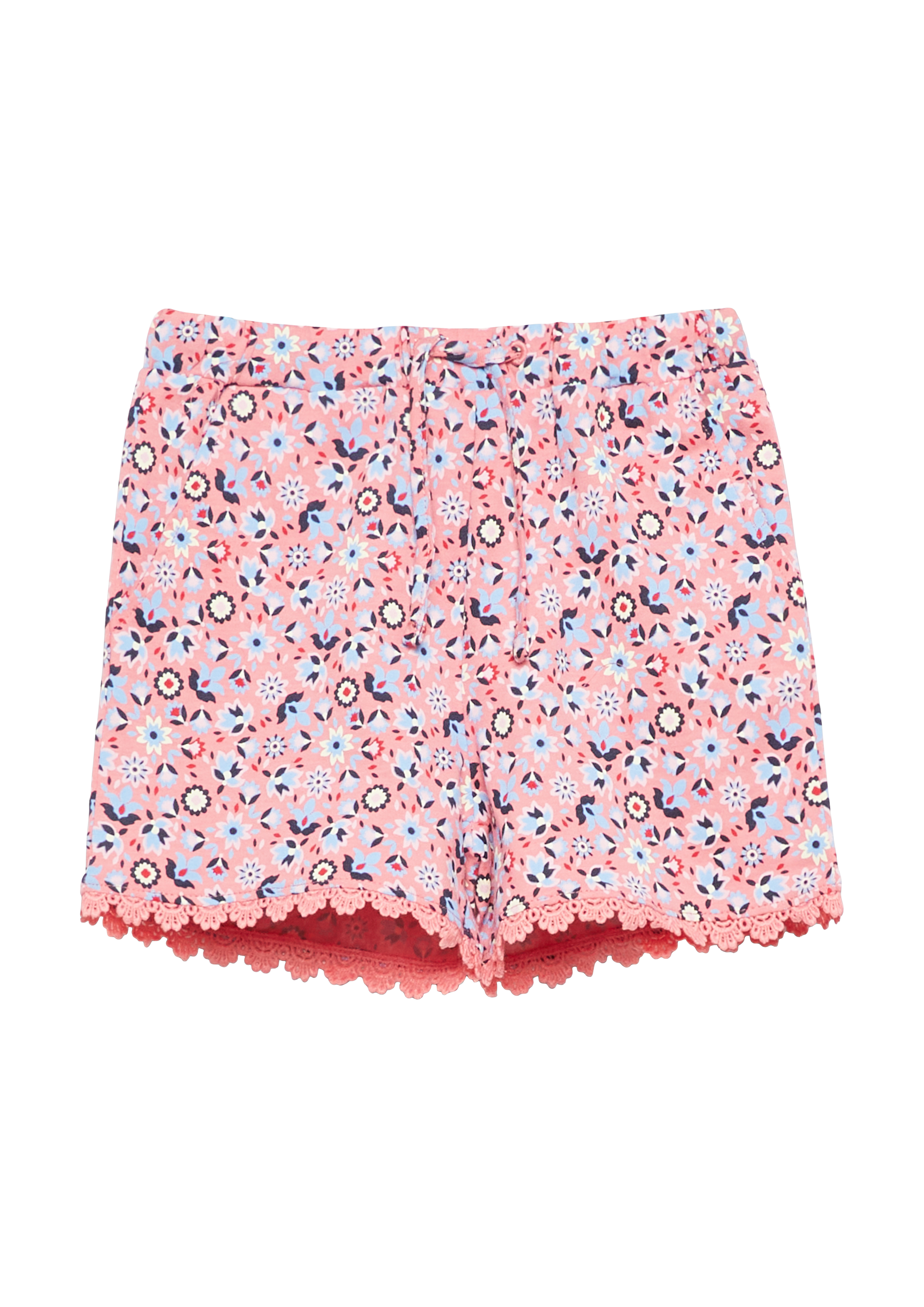 Jersey shorts with all-over print and lace detail - Peach | s.Oliver