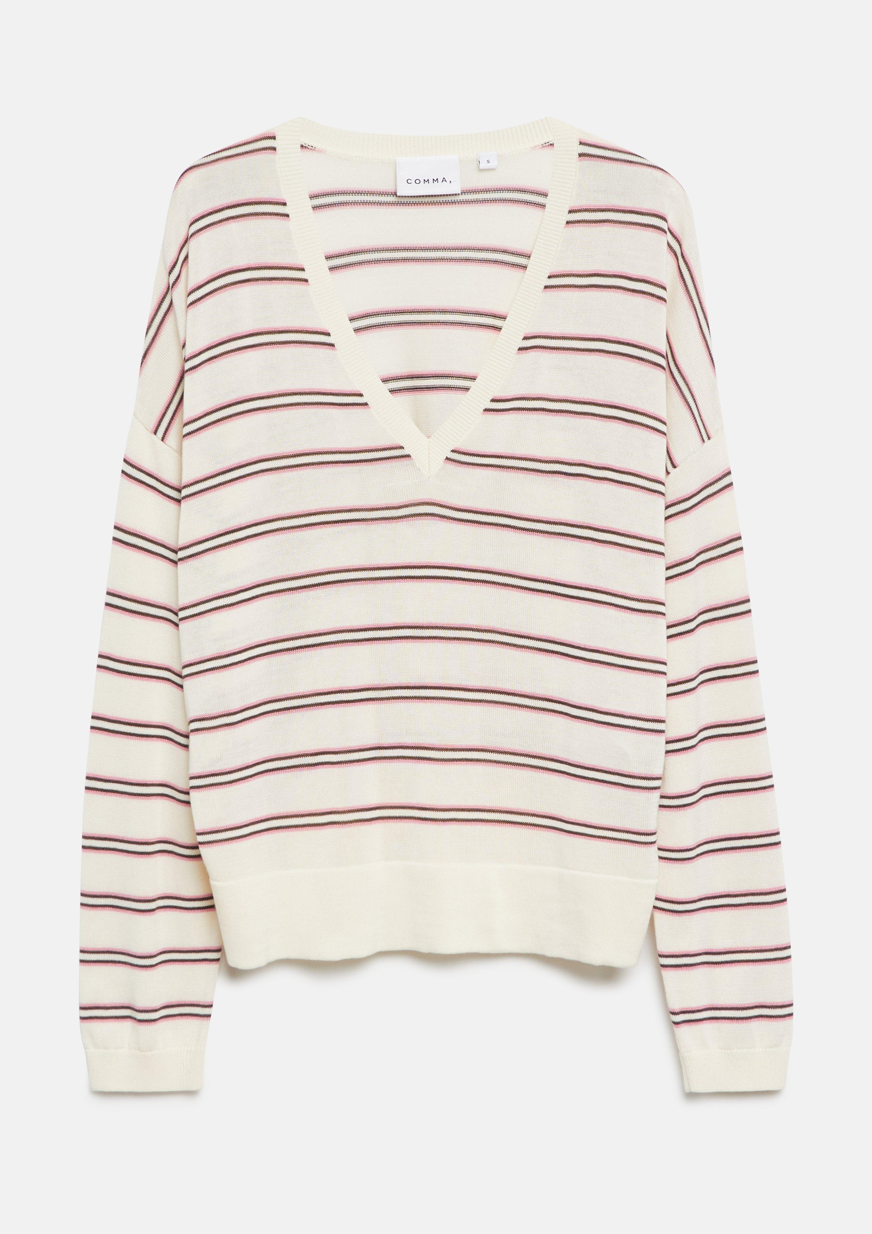 Gestreifter Feinstrickpullover aus Lyocell-Baumwoll-Mix mit Relaxed Fit in  von COMMA