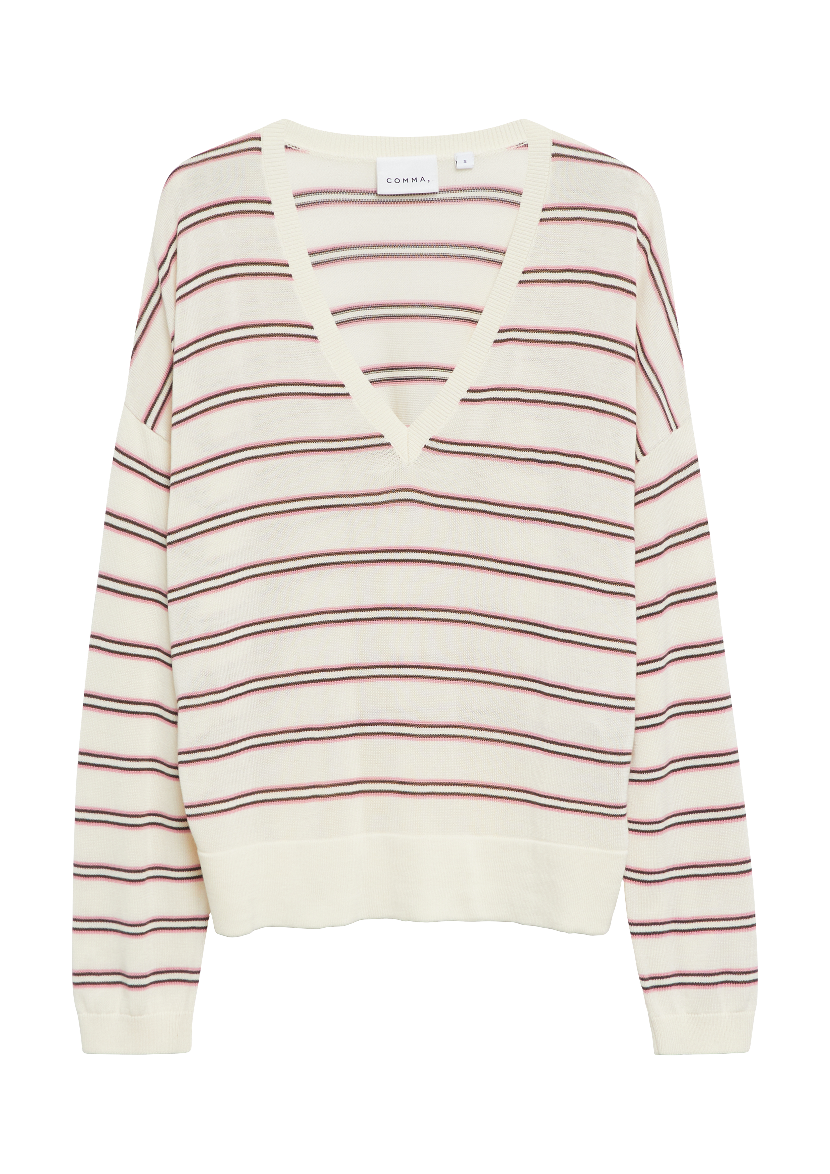 Gestreifter Feinstrickpullover aus Lyocell-Baumwoll-Mix mit Relaxed Fit in  von COMMA