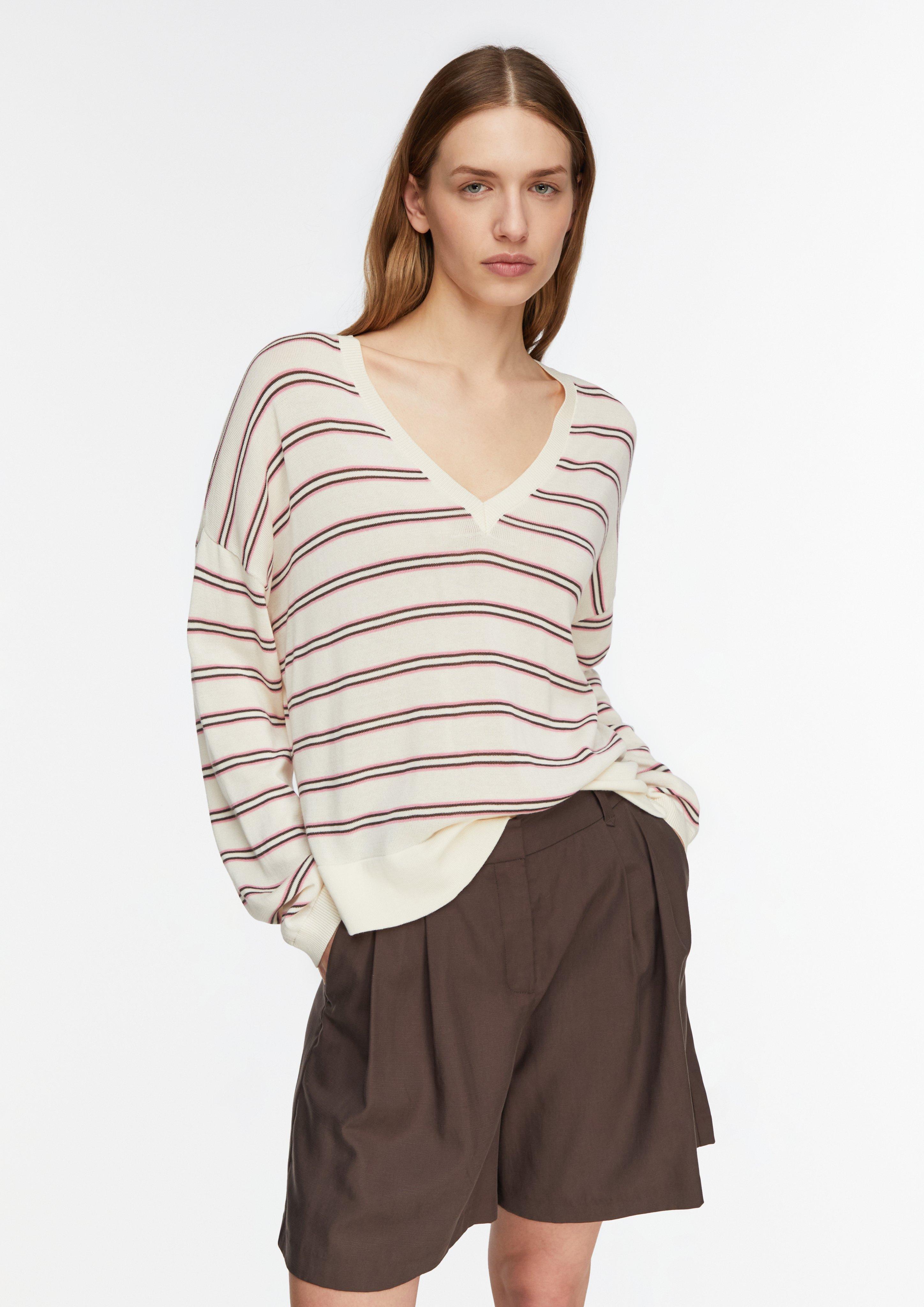 Gestreifter Feinstrickpullover aus Lyocell-Baumwoll-Mix mit Relaxed Fit in  von COMMA