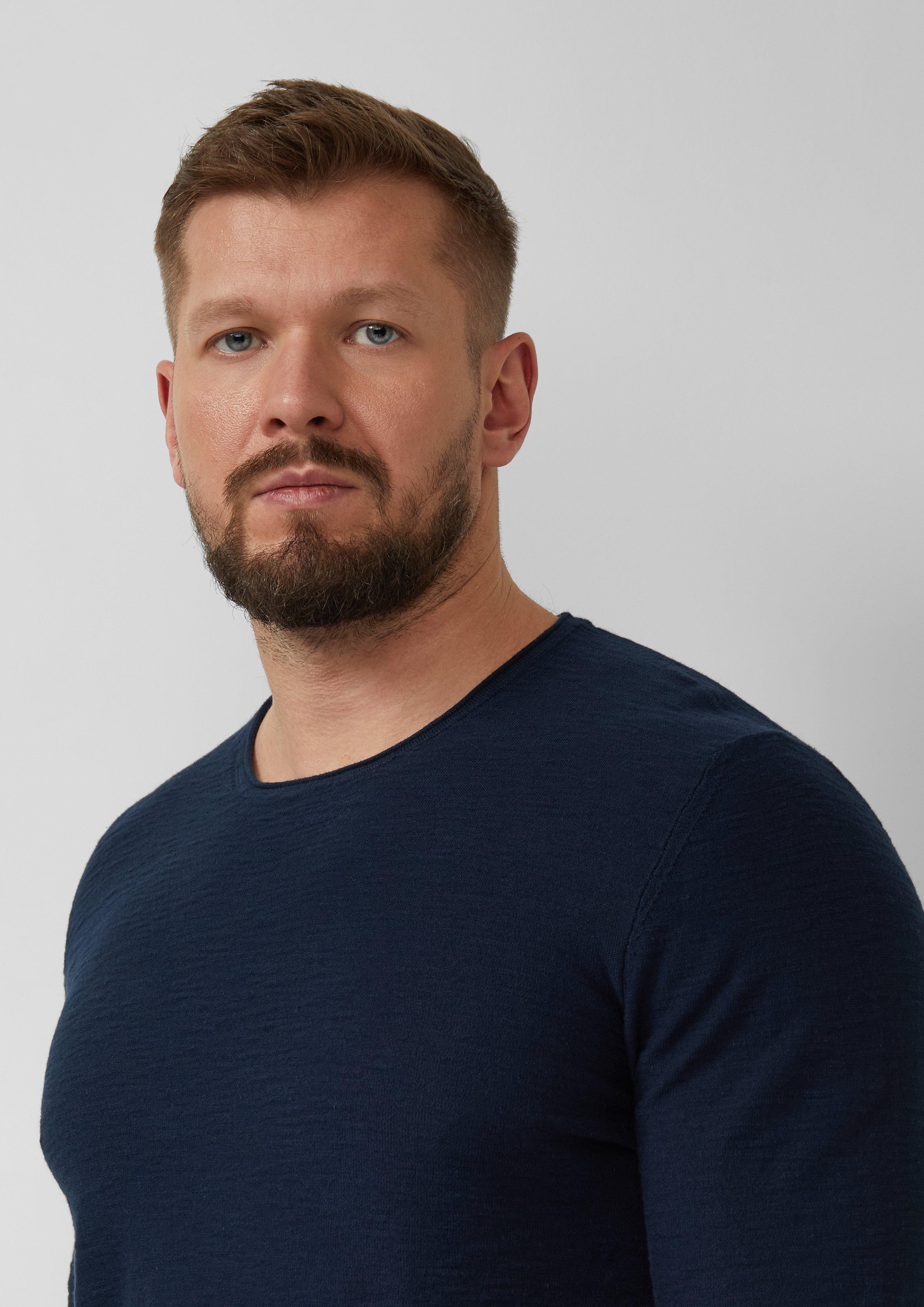 Strickpullover mit Flammgarnstruktur und Rollkante