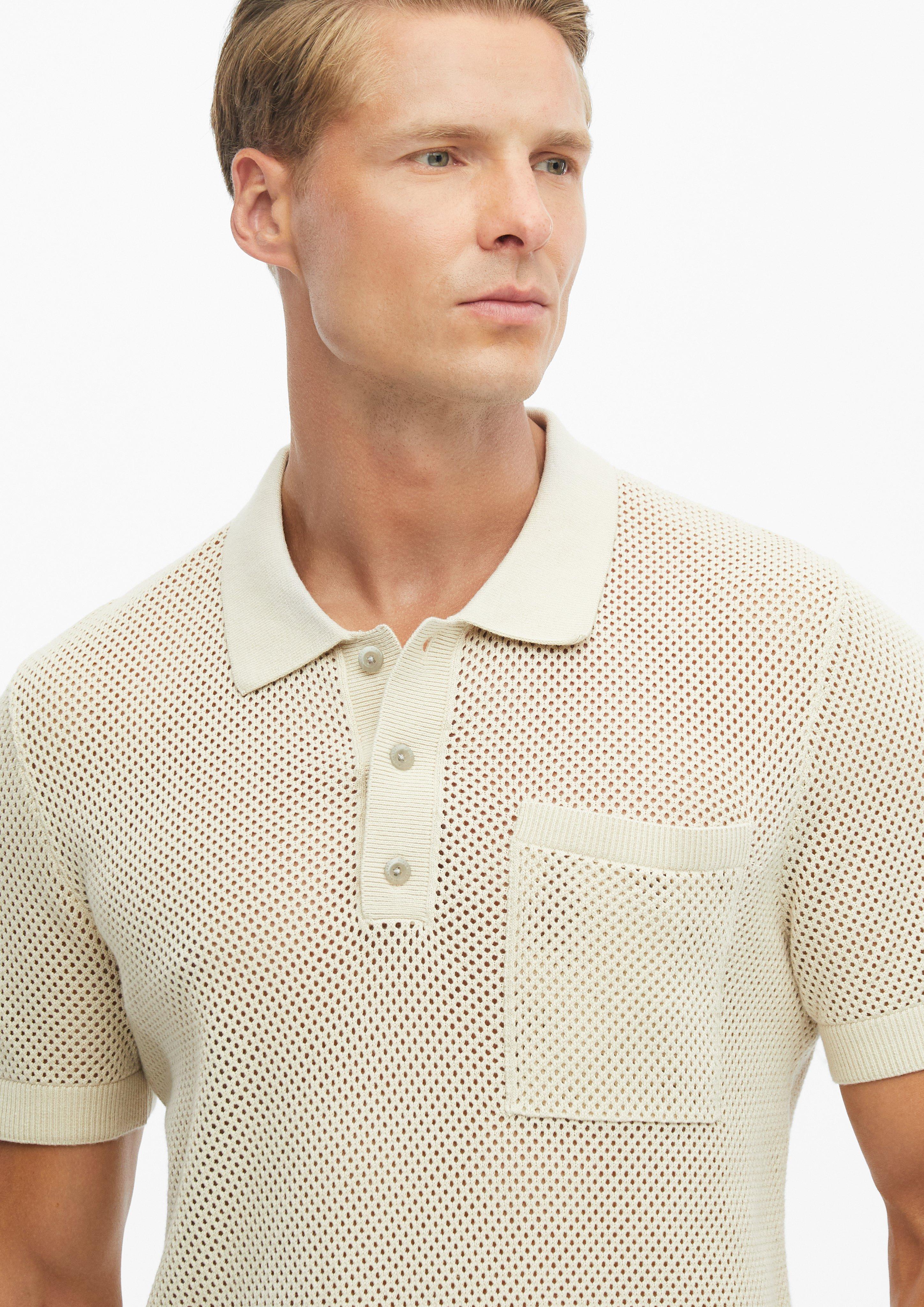 Heren Gebreide polo met gaasstructuur en borstzak in beige van s.Oliver BLACK LABEL
