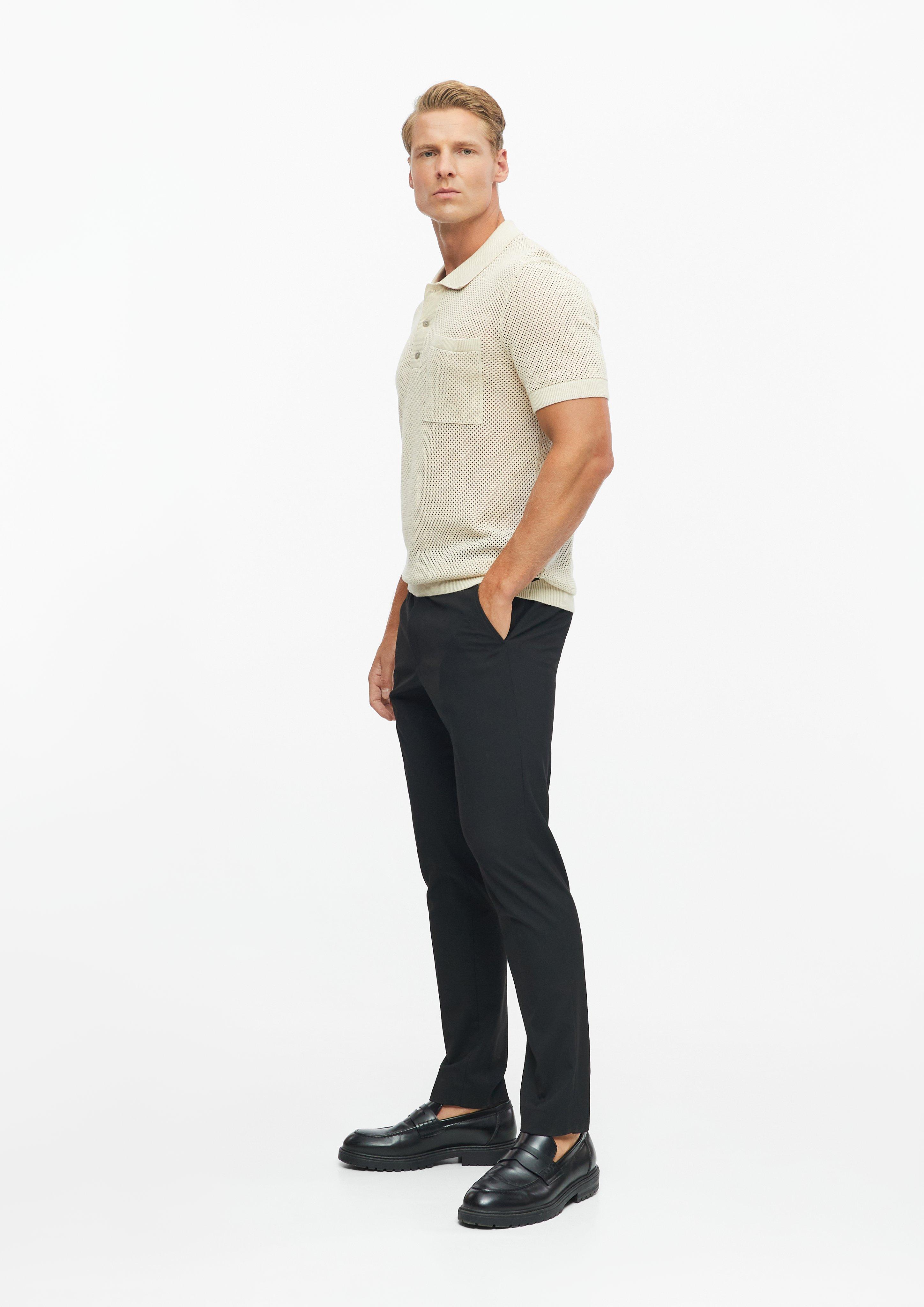 Heren Gebreide polo met gaasstructuur en borstzak in beige van s.Oliver BLACK LABEL
