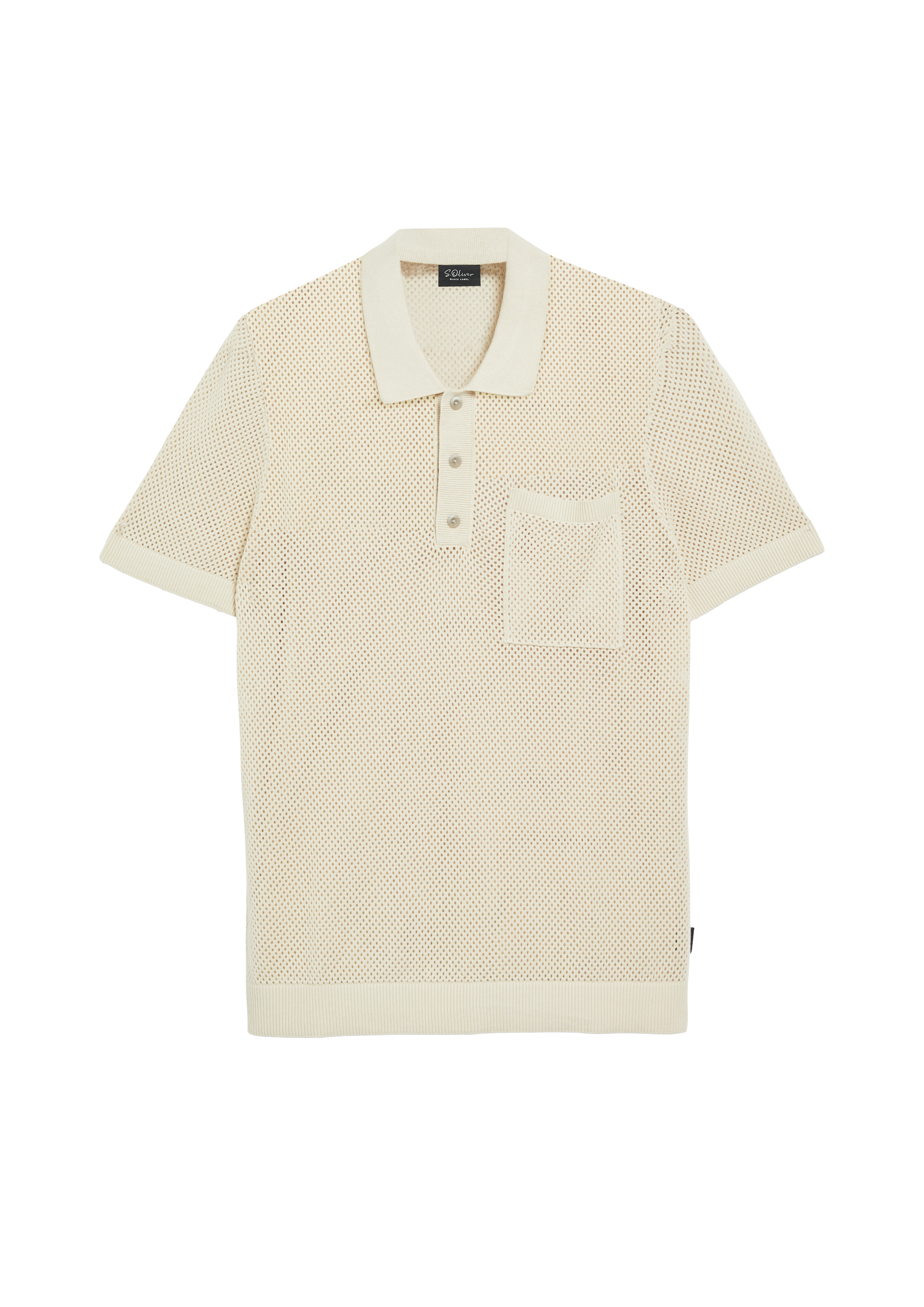 Strick-Polo mit Lochstruktur und Brusttasche