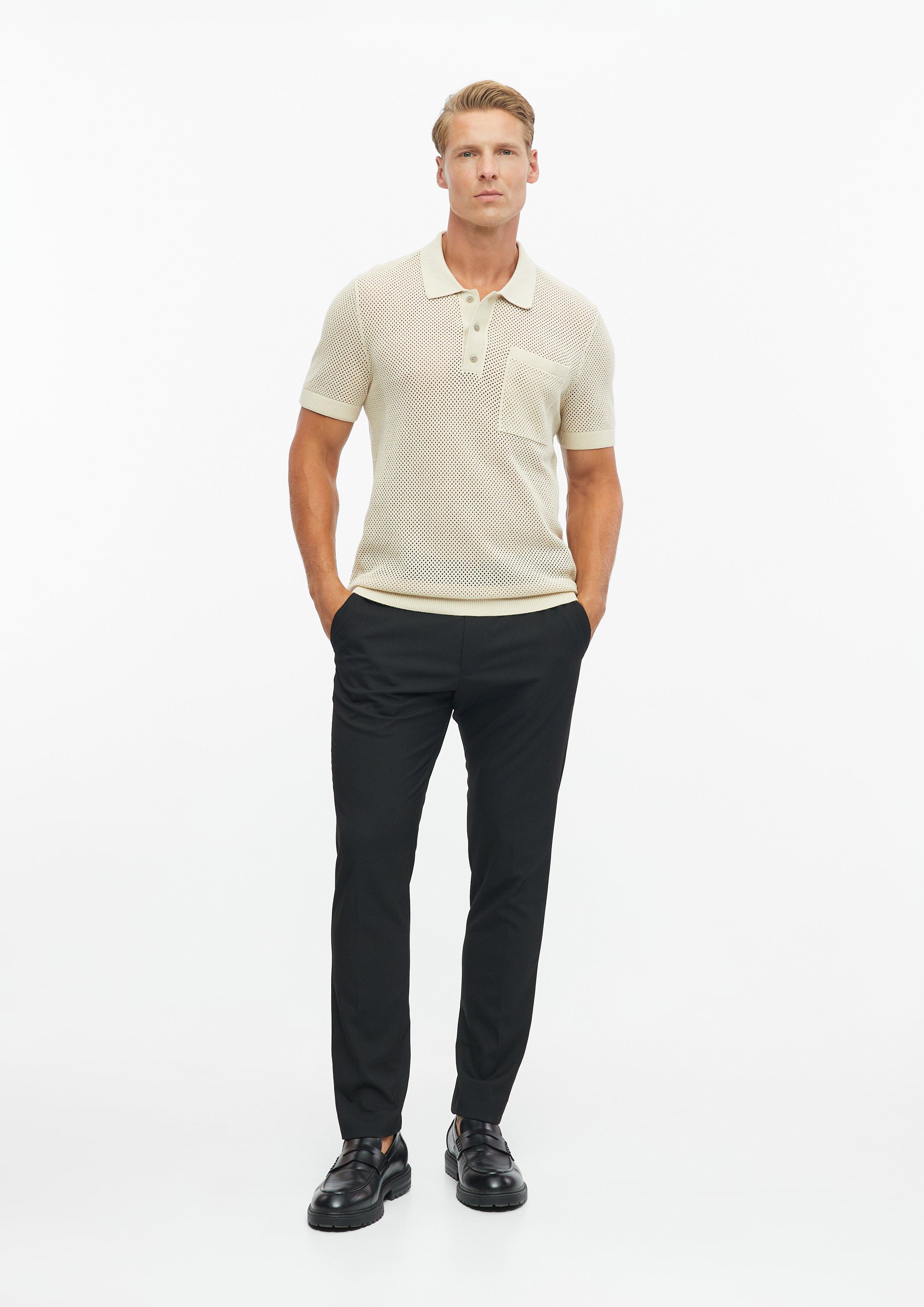 Heren Gebreide polo met gaasstructuur en borstzak in beige van s.Oliver BLACK LABEL