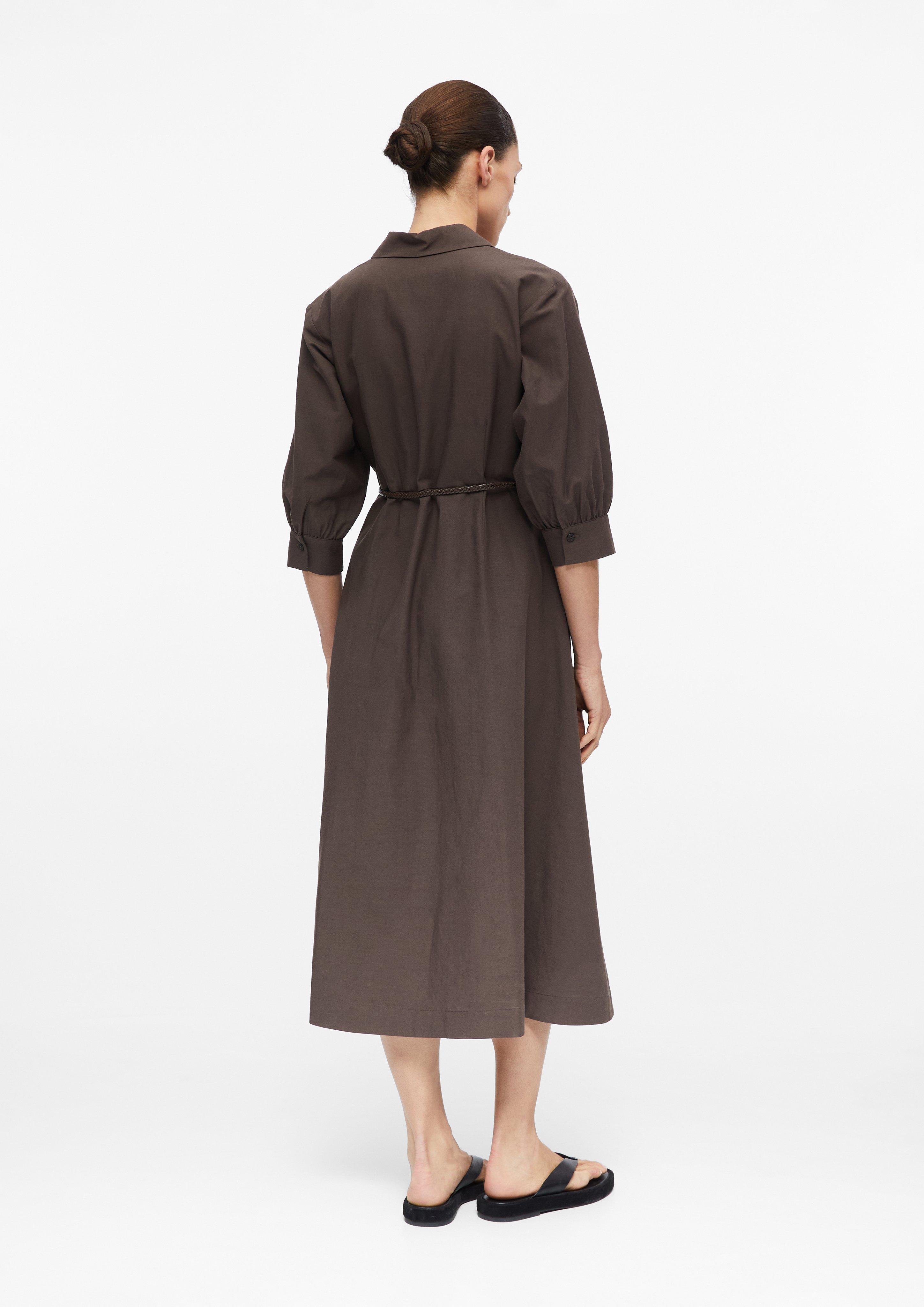 Linen-blend shirt dress with belt in brown by COMMA