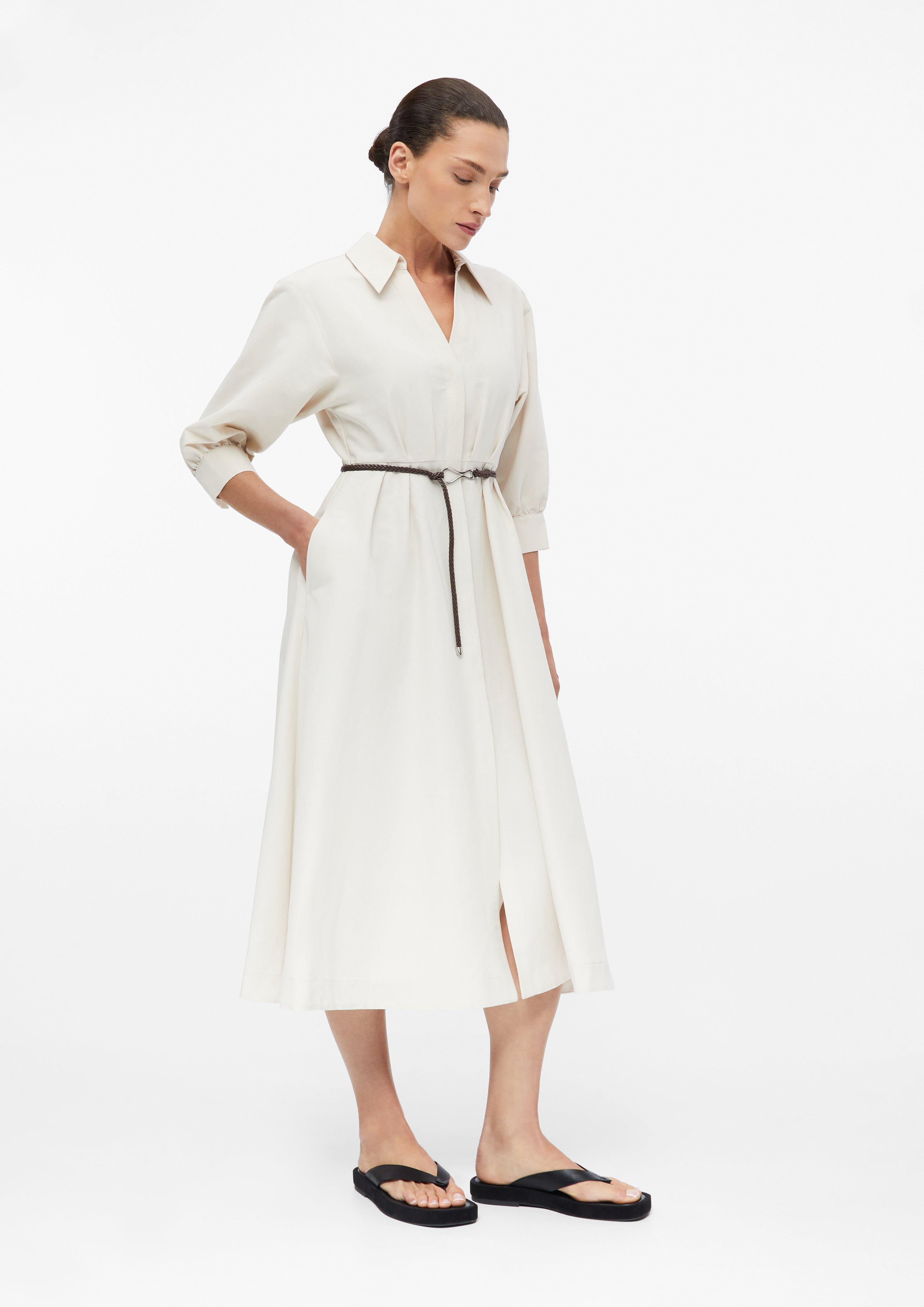 Linen-blend shirt dress with belt in  by COMMA