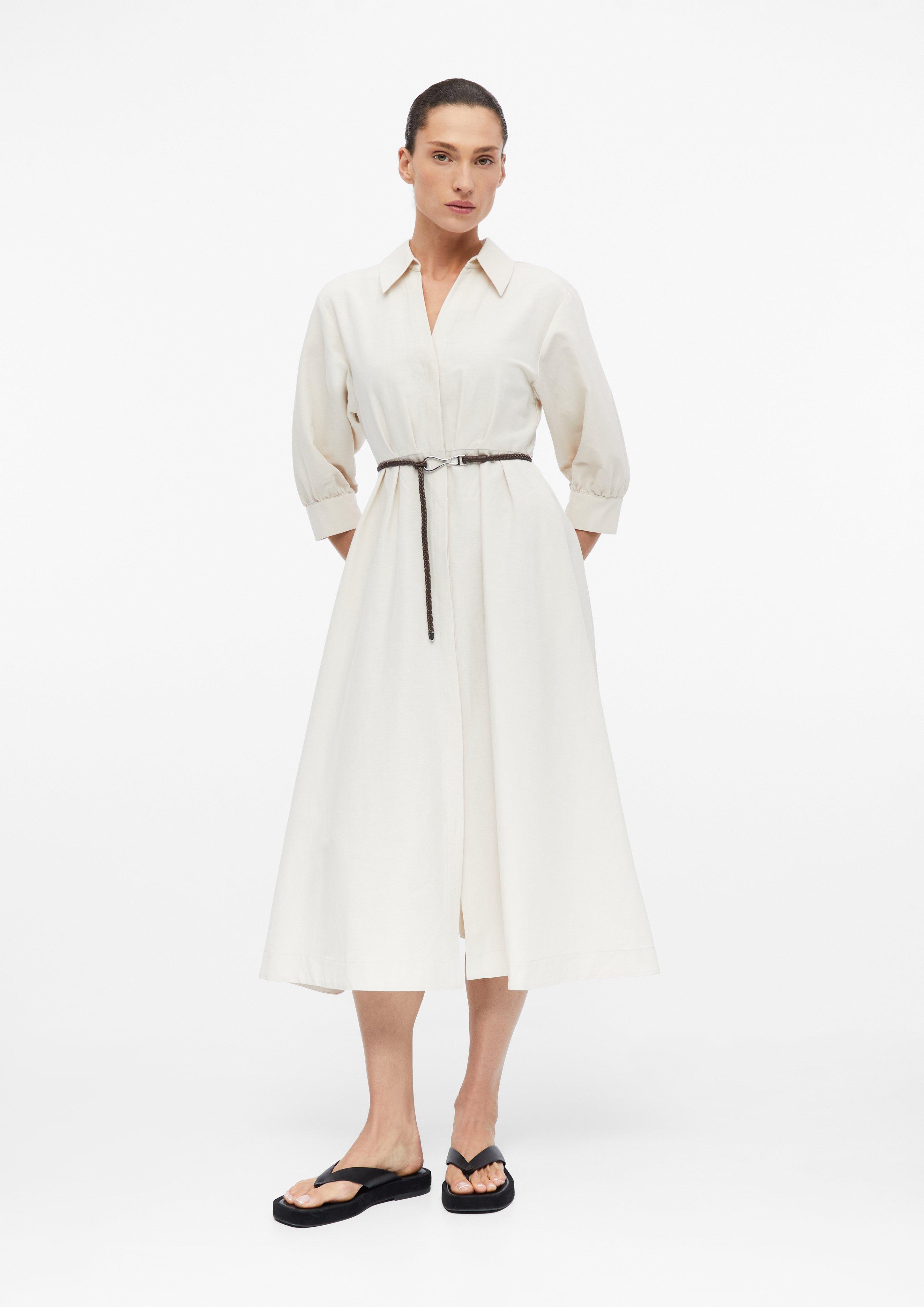 Robe chemise en lin mélangé avec ceinture en beige de COMMA