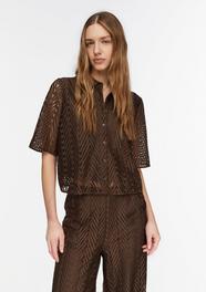 Spitzenbluse Mit Viskose Futter Dunkelbraun COMMA