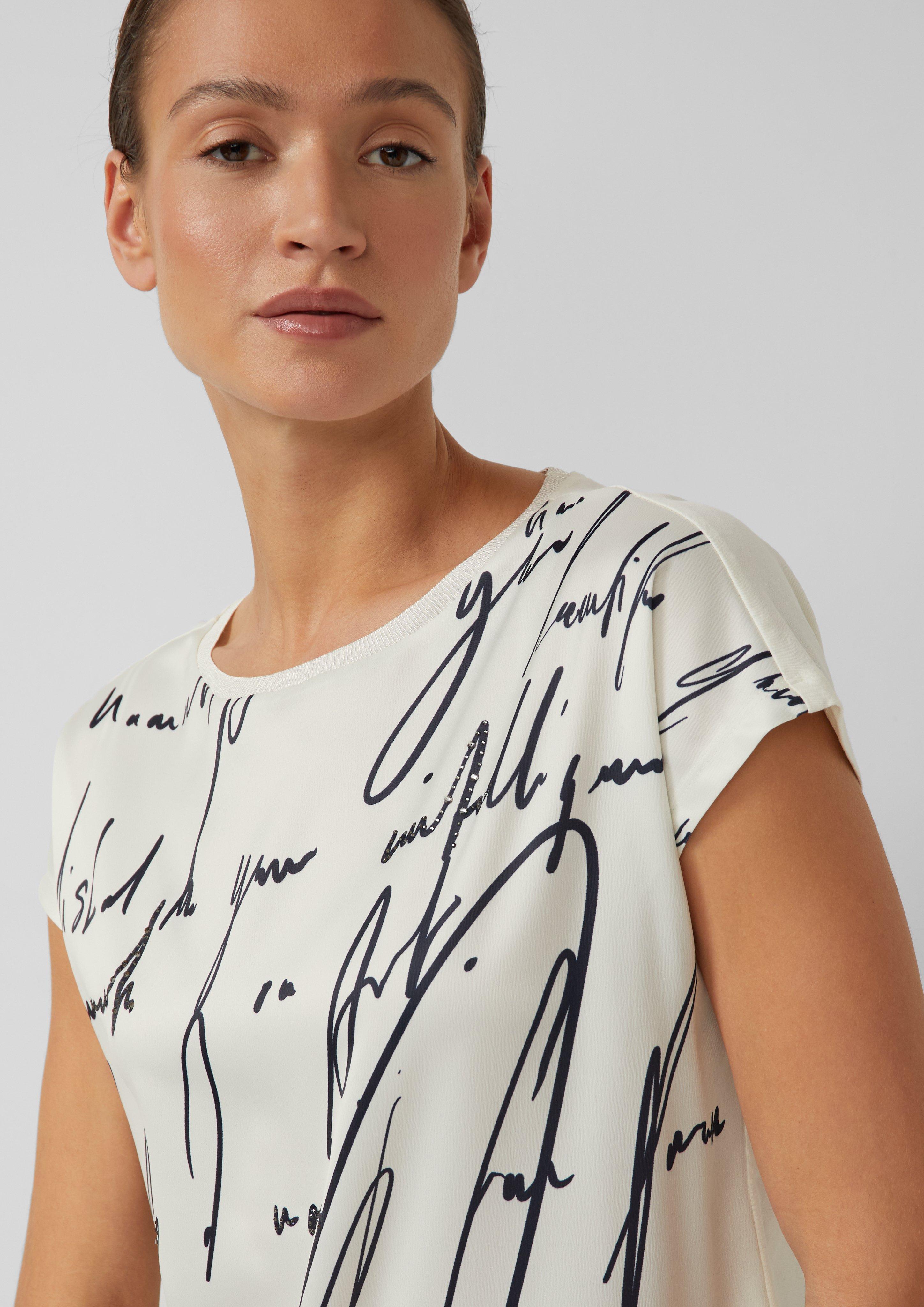 Blusenshirt mit Schriftprint und Strasssteinchen